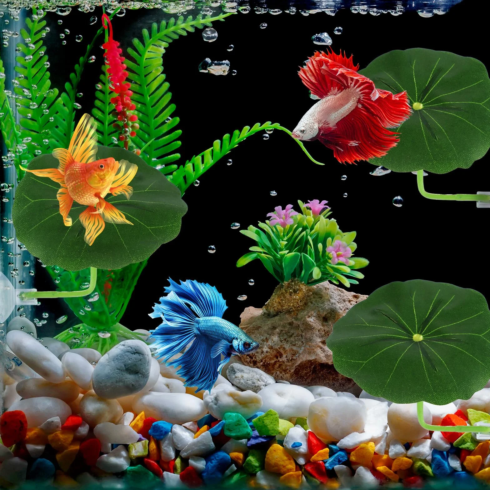 Xinjoduz Hamac en plastique pour aquarium poisson betta, coussin feuille décoration aquarium