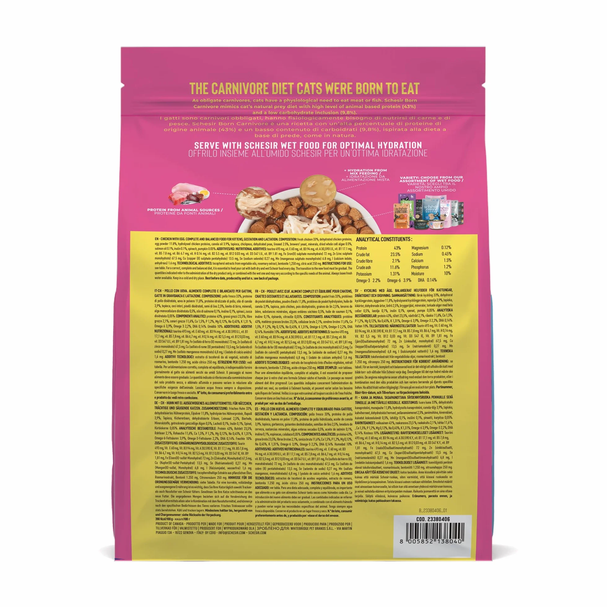 Schesir Born Carnivore Baby Croquettes Poulet et Œuf pour Chatons, Cuites au Four 1,25 kg