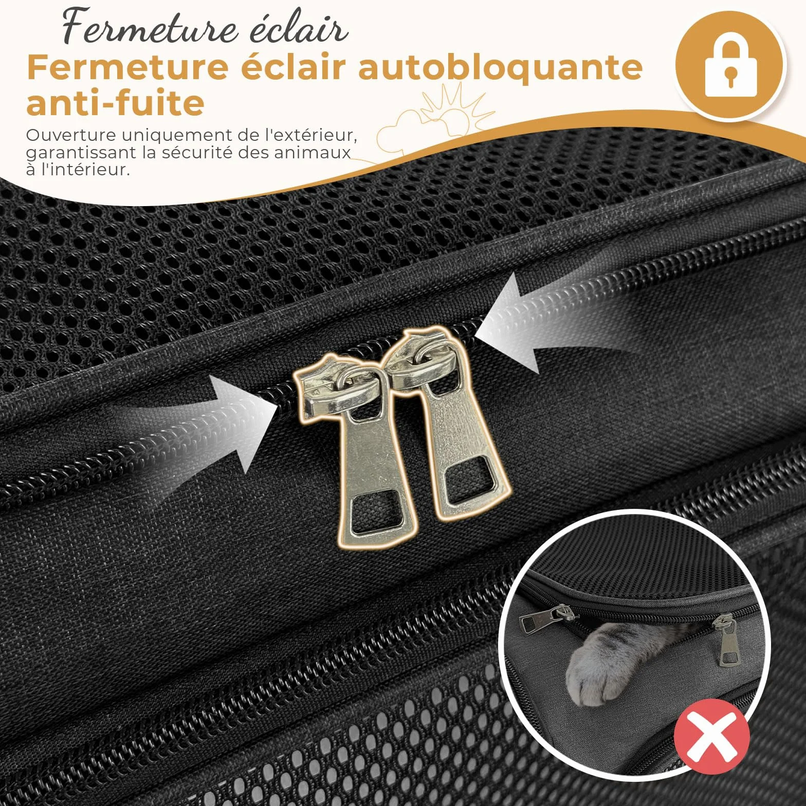 Sac de Transport Chat Chien avec Matelas Souple, Respirant et Pliable, 50x34x34cm Noir