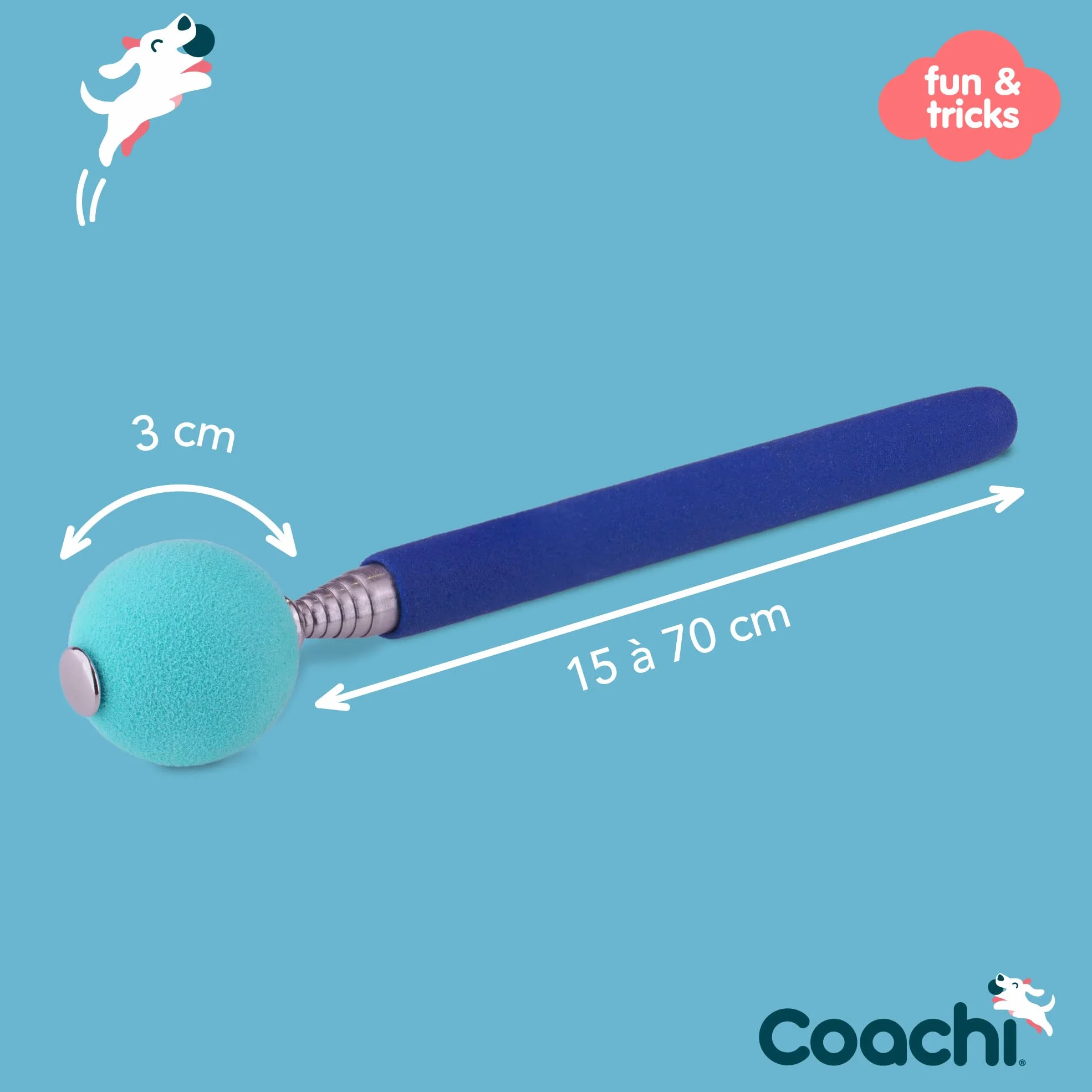Target Stick Coachi, conception télescopique avec grande balle cible, accessoire pour chien pour le dressage au clicker et à l’agilité, apprentissage d’ordres et tours, adapté aux chiens et aux chiots