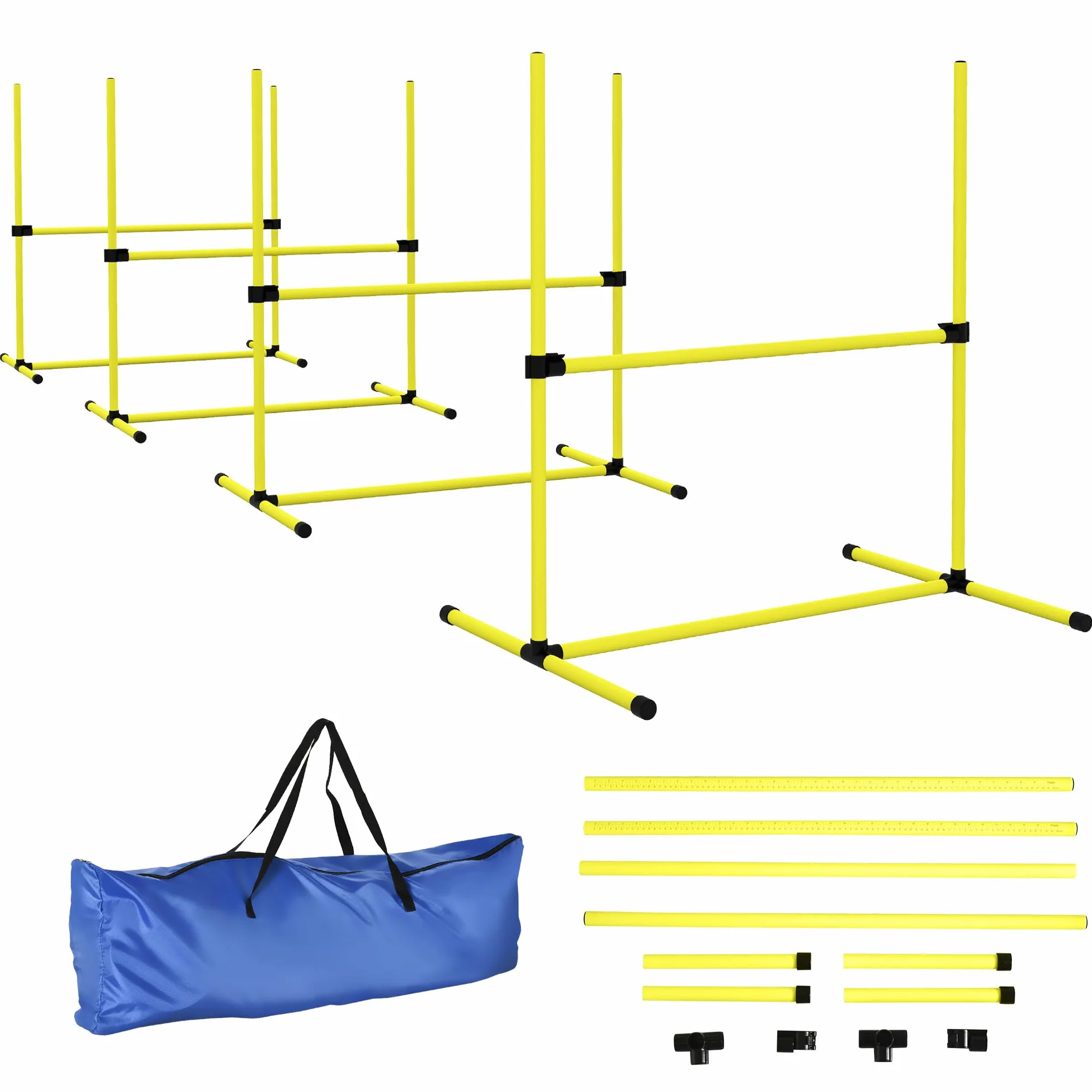 PawHut Kit Agility pour Chiens, 4 Obstacles Professionnels Hauteur Réglable, Parcours Entraînement Jaune