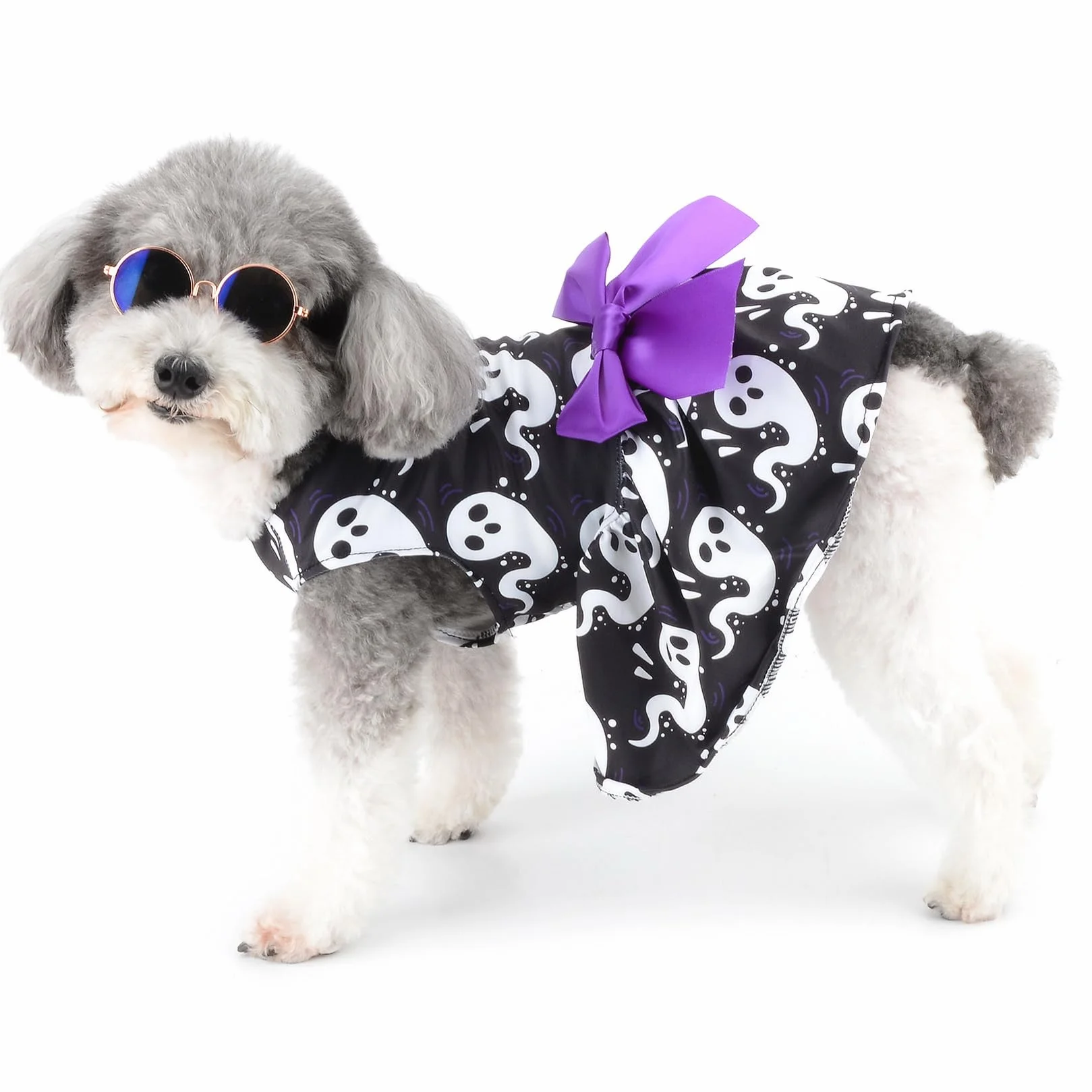 Robe d'Halloween pour chien chat fantôme costume chiot fille jupe douce nœud papillon vêtements chihuahua yorkshire noir taille L