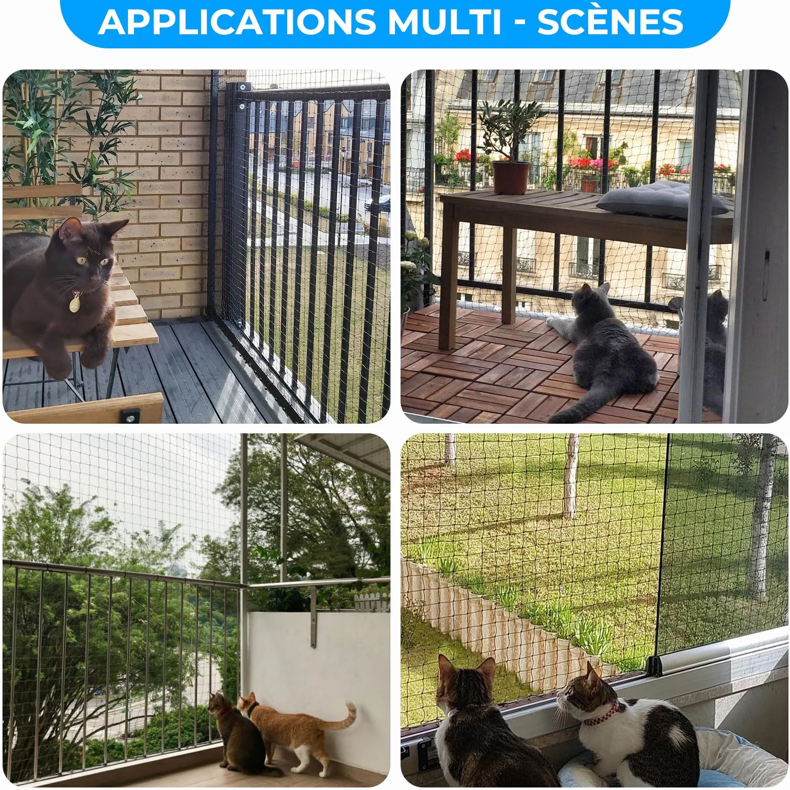 Filet de Balcon renforcé en Fil d'acier, Protection Chat, Résistant UV, 2x3m