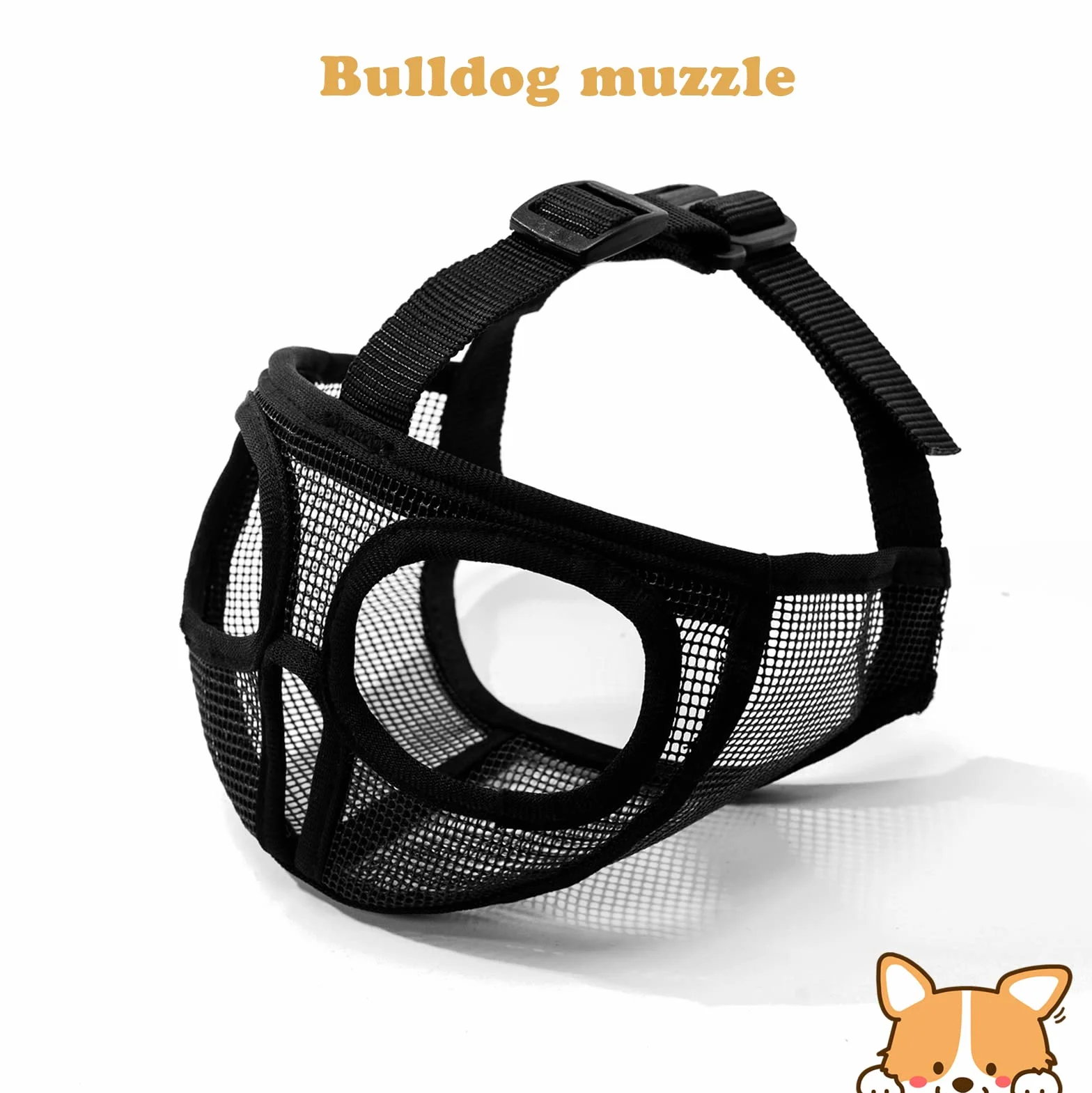 ILEPARK Museliere pour Bouledogue, Réglable ne Couvrira Pas Les Yeux Mêches Muettes Museau pour Mordre la Mât (L,Noir)
