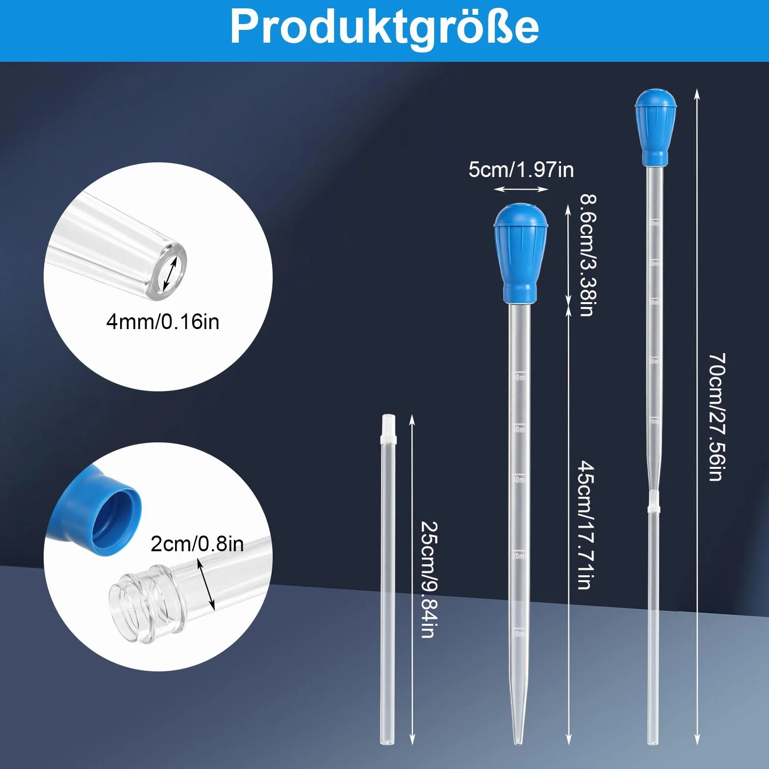 prota Grande pipette d'aquarium - 45 cm - 50 ml - Extra longue - Avec tube d'extension de 25 cm de long - Nettoyeur manuel - Changement d'eau d'aquarium - Accessoire de nettoyage