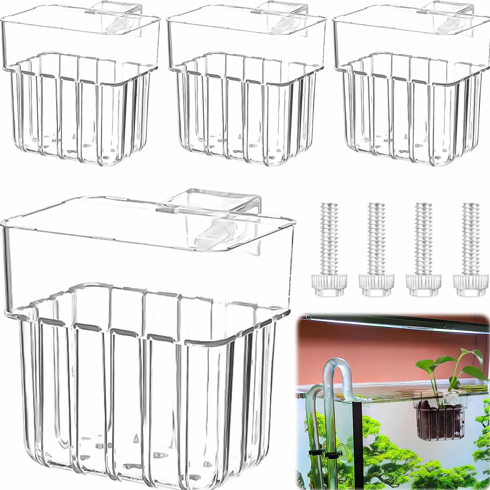 Support de Plante D'Aquarium Transparent, 4 Stück, Suspendu pour Aquarium Aquascape Décoration