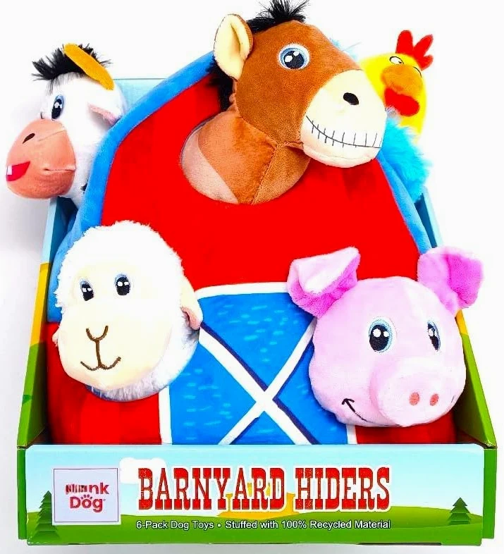 Barnyard Hiders Lot de 6 jouets couineurs pour chien Poulet, mouton, vache, âne, cochon