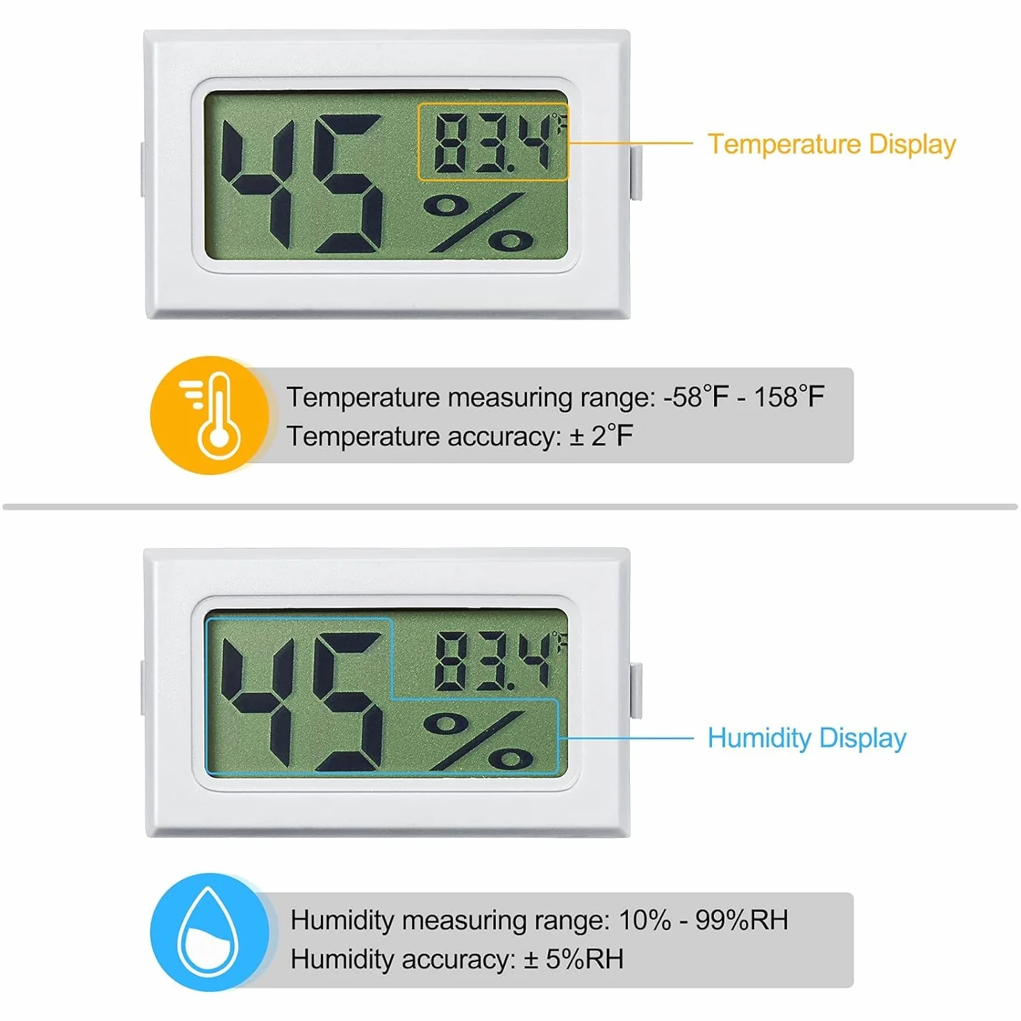 Mini Thermomètre Numérique Hygromètre avec Sonde Externe, Moniteur LCD Numérique Intérieur Extérieur Température Humidité Mètre Jauge pour Reptiles Terrarium Animal de Compagnie