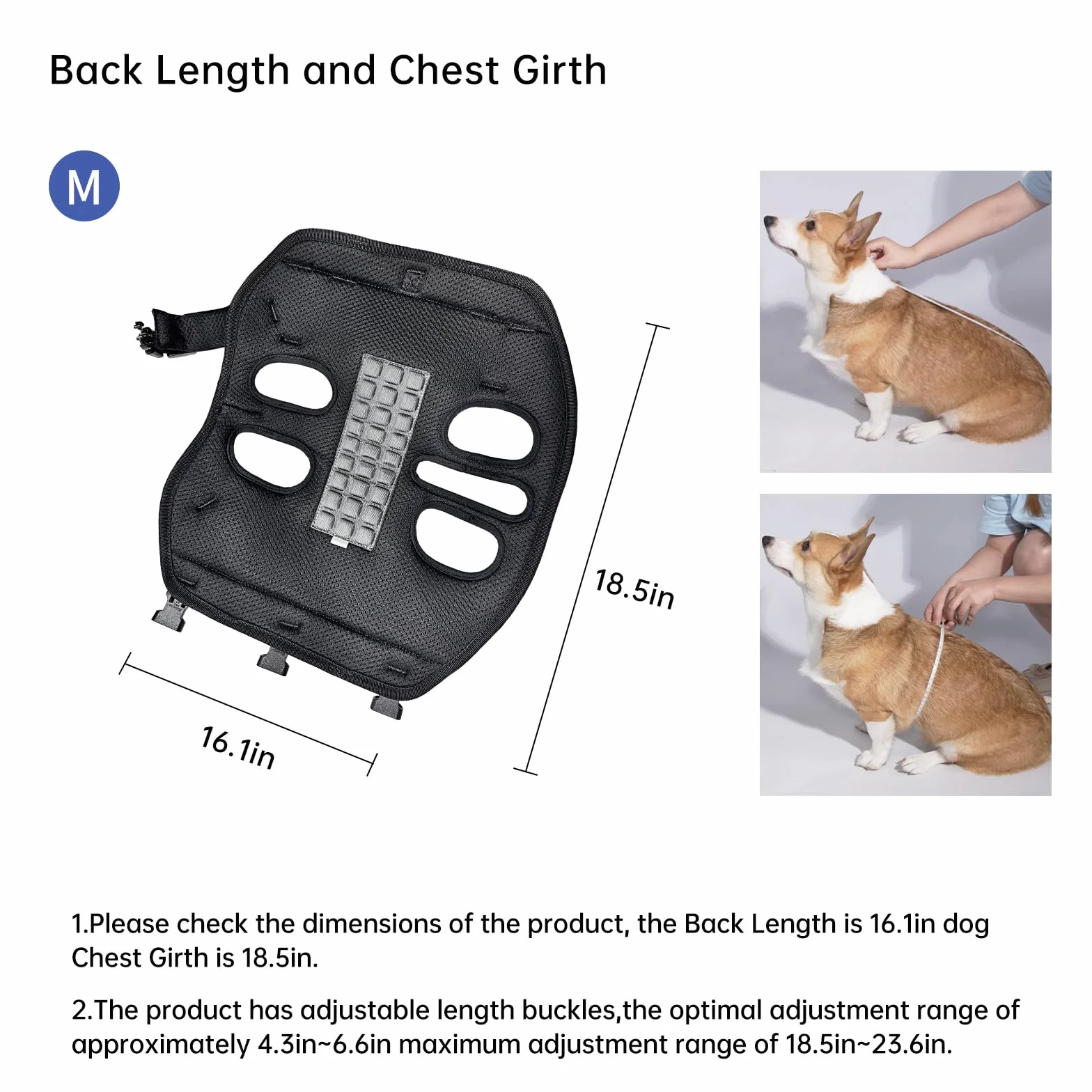 Wakytu Sac à dos pour chien sangle transport bretelles réglables rembourrées respirantes pour chiens handicapés taille M 4-8 kg