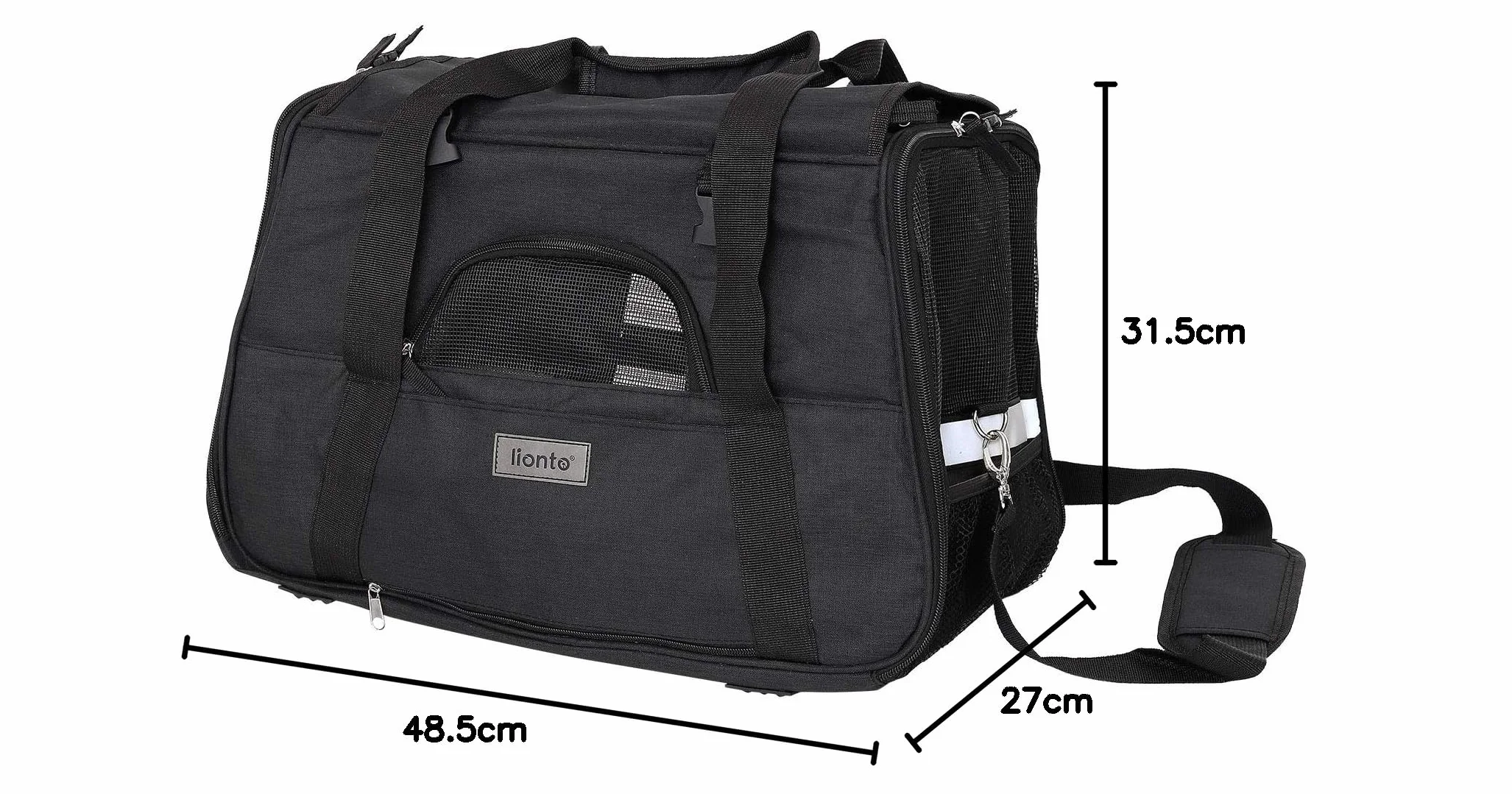 lionto Caisse de Transport Pliable pour Chien avec poignées et bandoulière, 48,5x27x31,5 cm, en Tissu Oxford Robuste et Maille, Caisse pour Chat avec Coussin Doux, idéale pour l’Avion, Noire