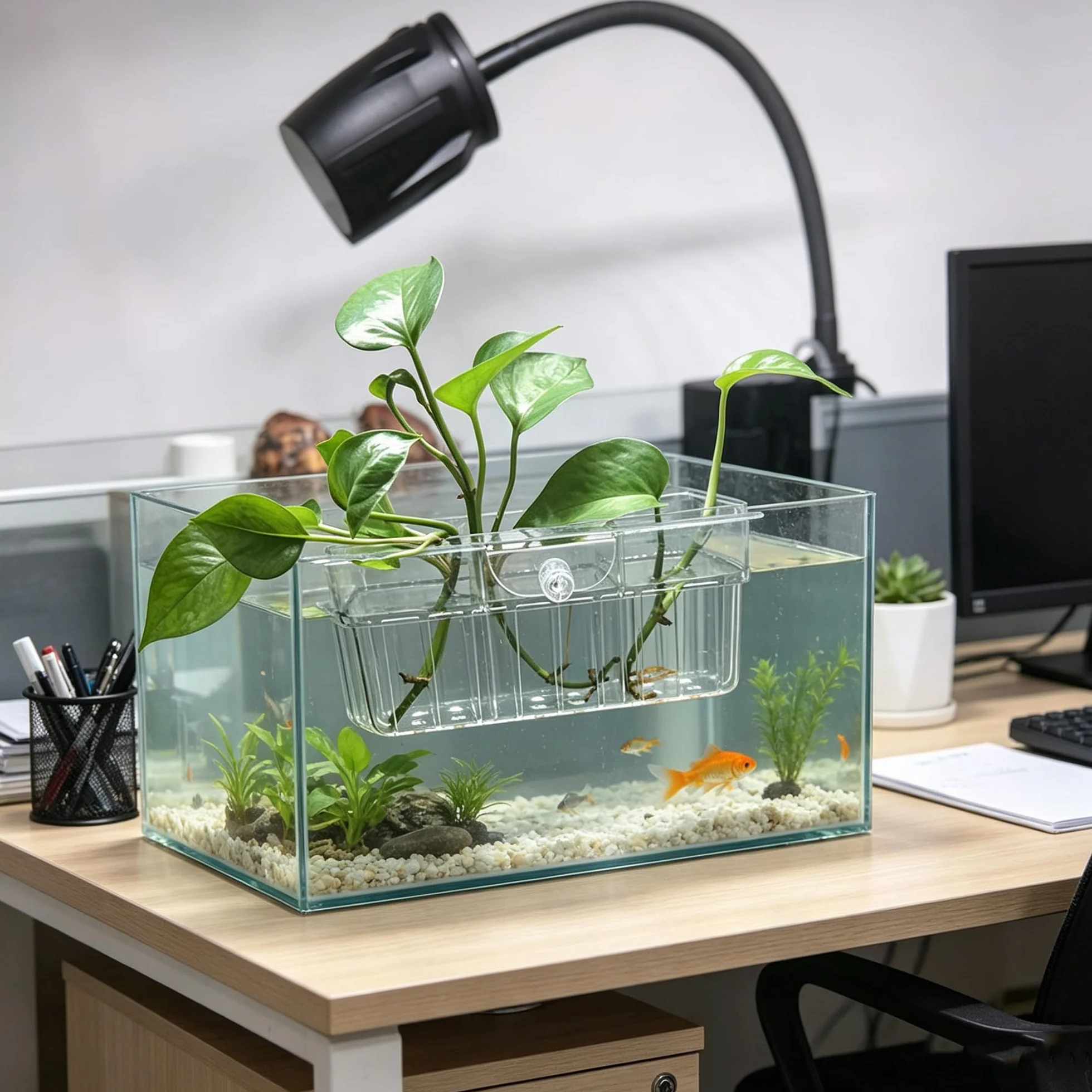 Lot de 2 supports de plantes d'aquarium à 3 cellules, support suspendu pour aquarium, décoration