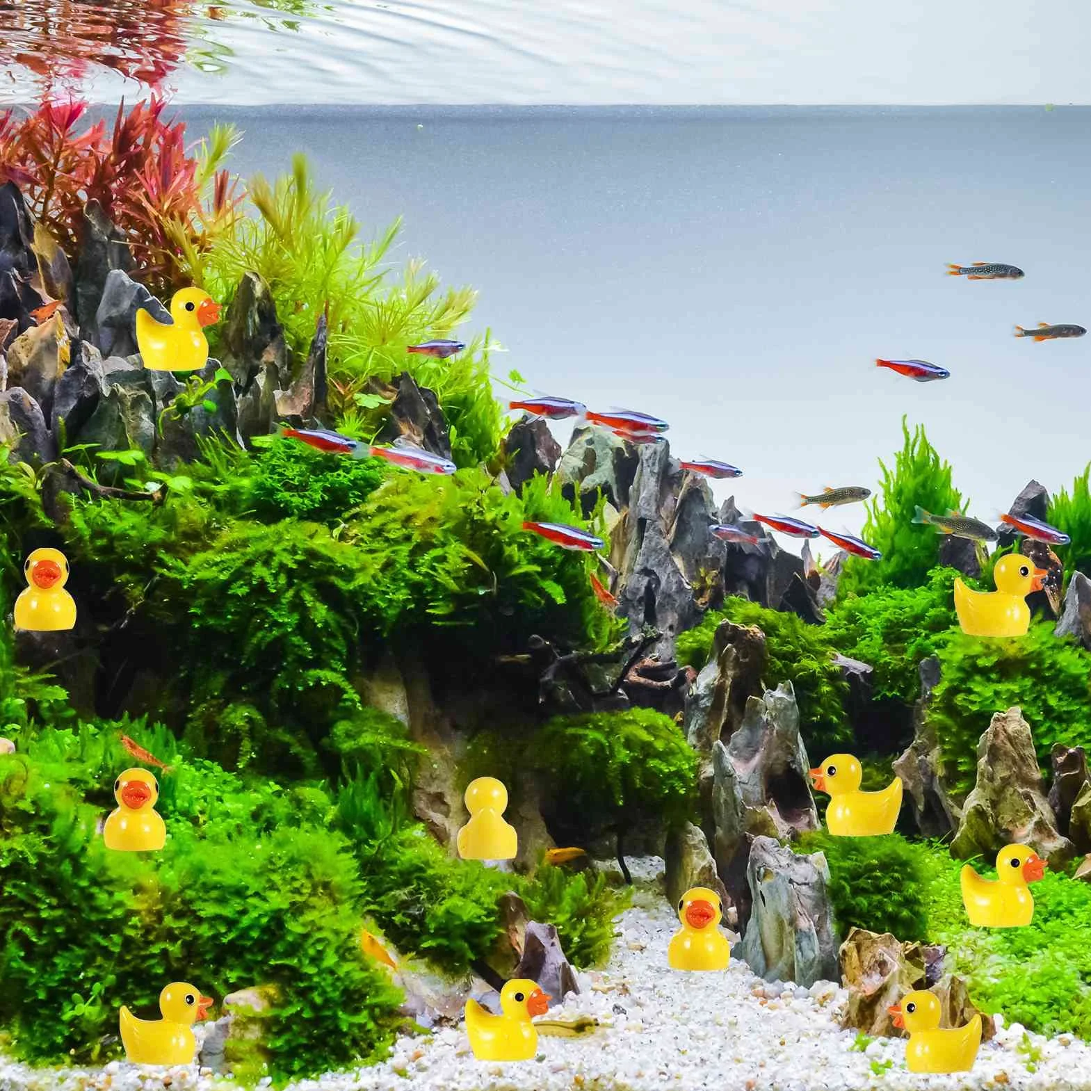 Mini Canards en Résine Lot de 100 Figurines d'Animaux pour Aquarium Décoration Jardin Jaune