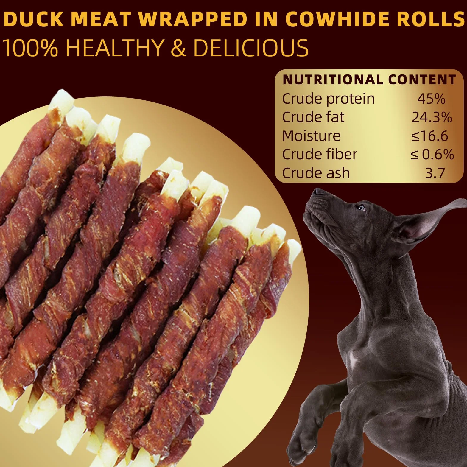 Friandises pour Chien au Canard et Peau de Bœuf, Bâtonnets à Mâcher Longue Durée, Snack Dentaire Riche en Protéines, Récompense Naturelle pour Petits et Moyens Chiens 350 g