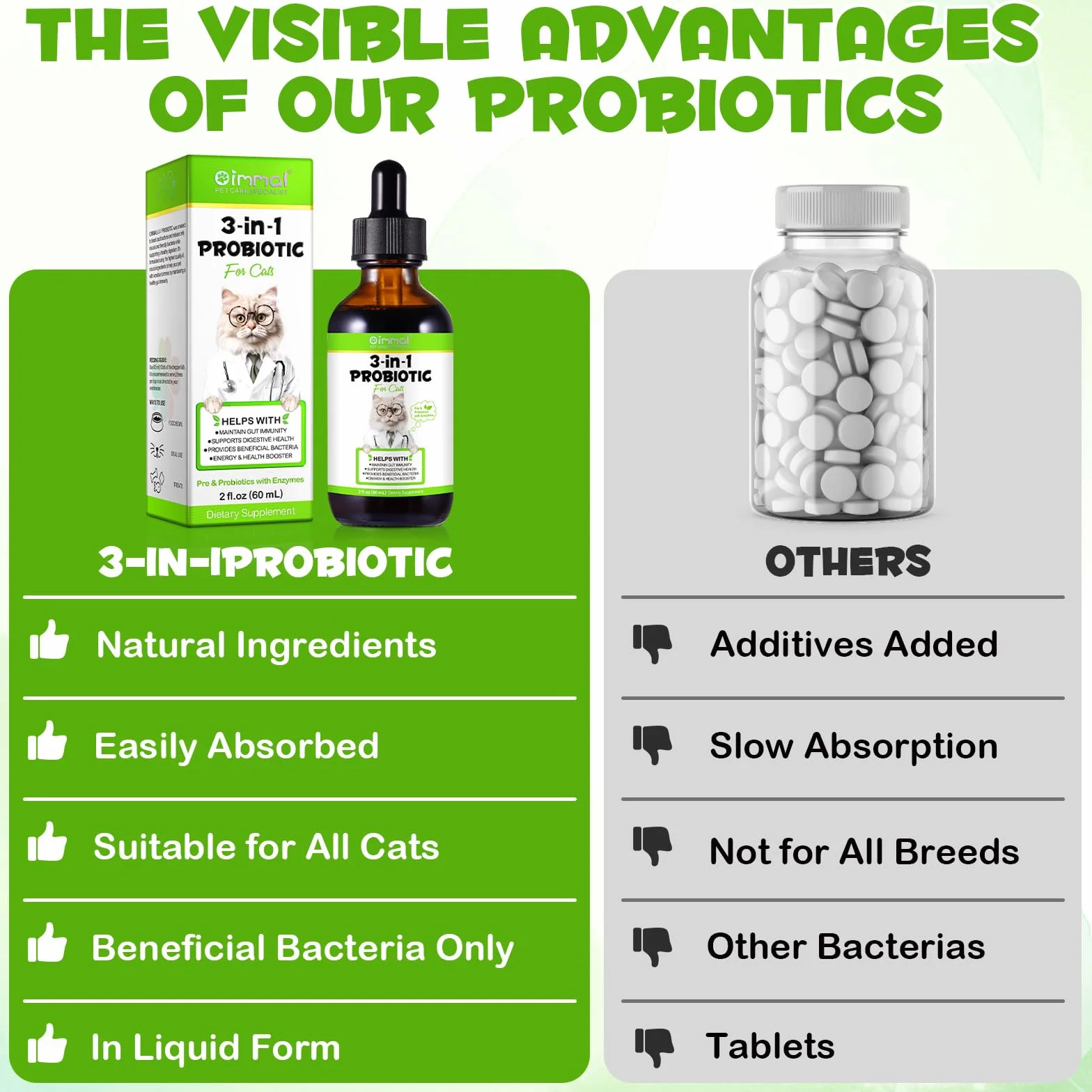 Probiotiques pour chats 3 en 1 60 ml avec enzymes digestives santé intestinale chatons adultes
