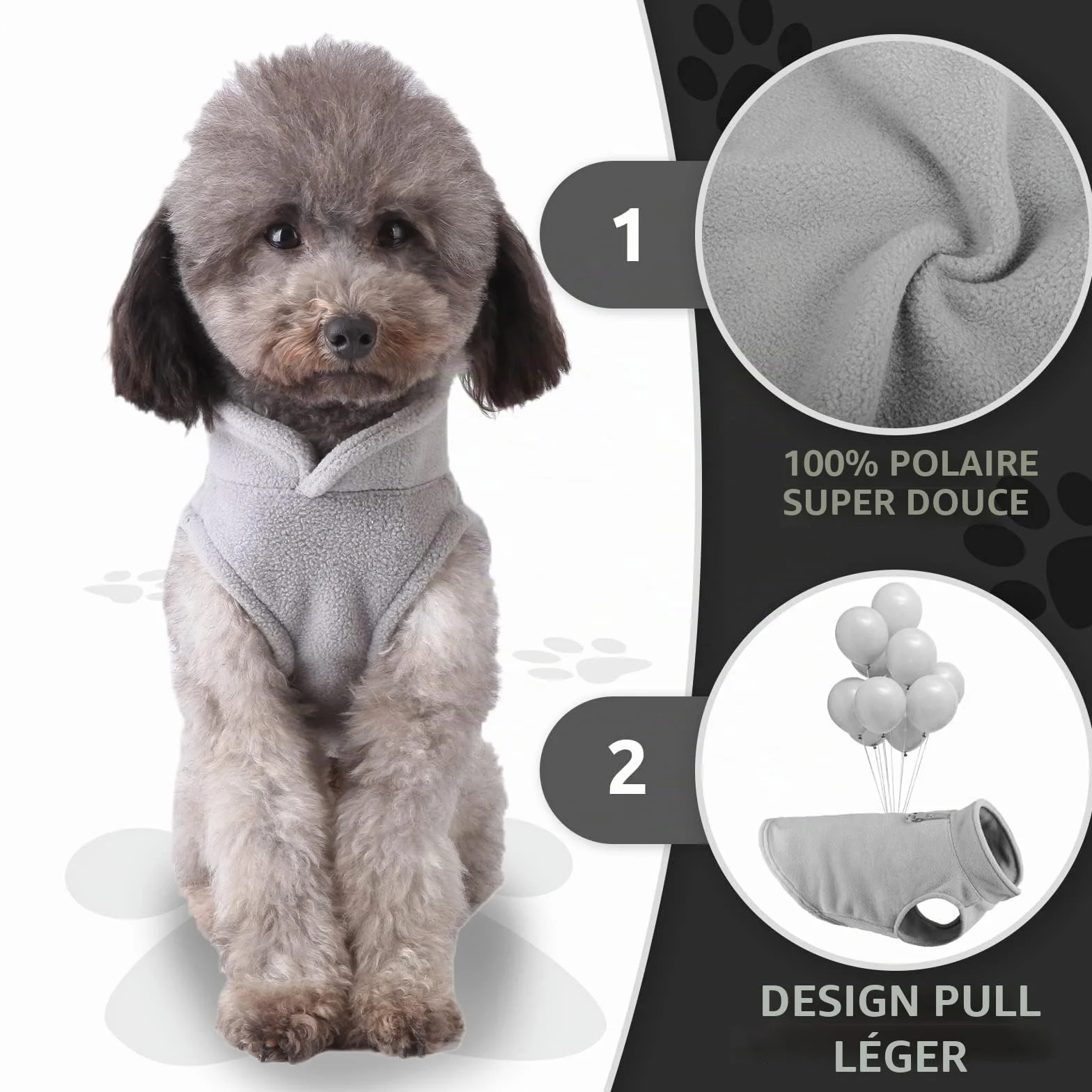 Pull Chien avec Anneaux en D Veste d'hiver Manteau pour Petite Taille Chihuahua Noir Gris S