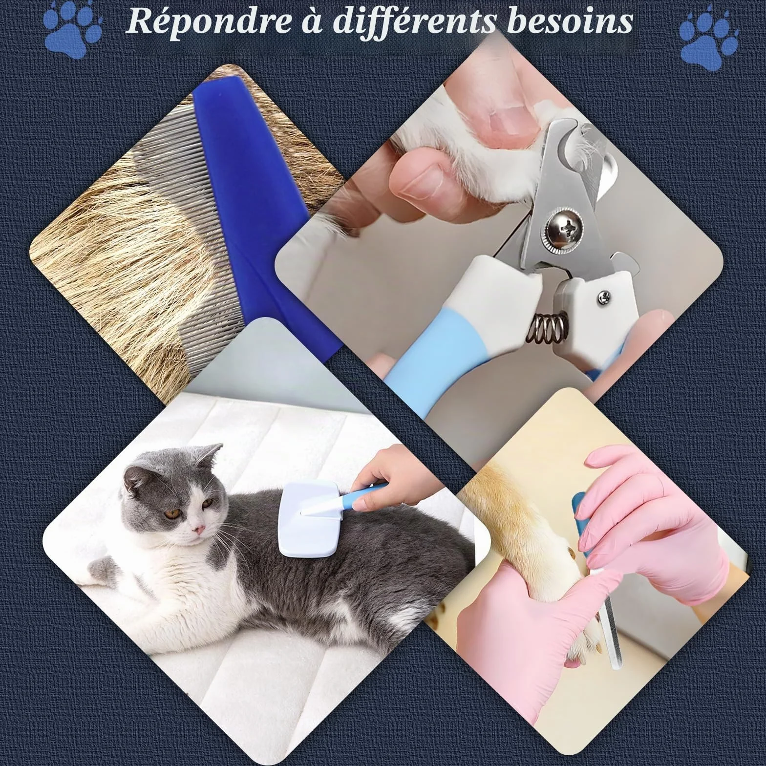 Kit toilettage lapin 8 pièces Tondeuse Coupe-ongles Lime Massage Gant bain Peigne puces chat chiot