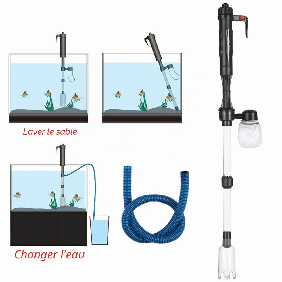 Pompe de Filtration par Siphon pour Aquarium Électrique, Tube Extensible, Nettoyeur Automatique de Sable et Gravier