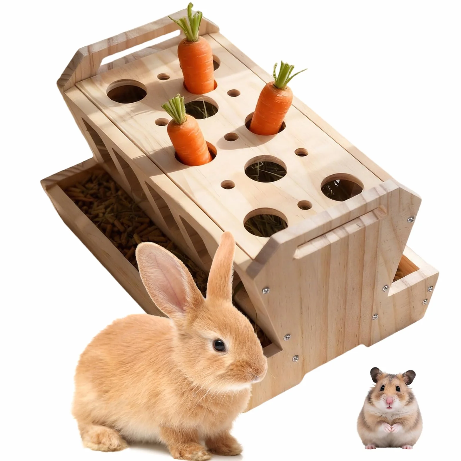 Distributeur de Foin en Bois Grande Capacité 30×22×18CM pour Lapins Cochon d'Inde Chinchilla