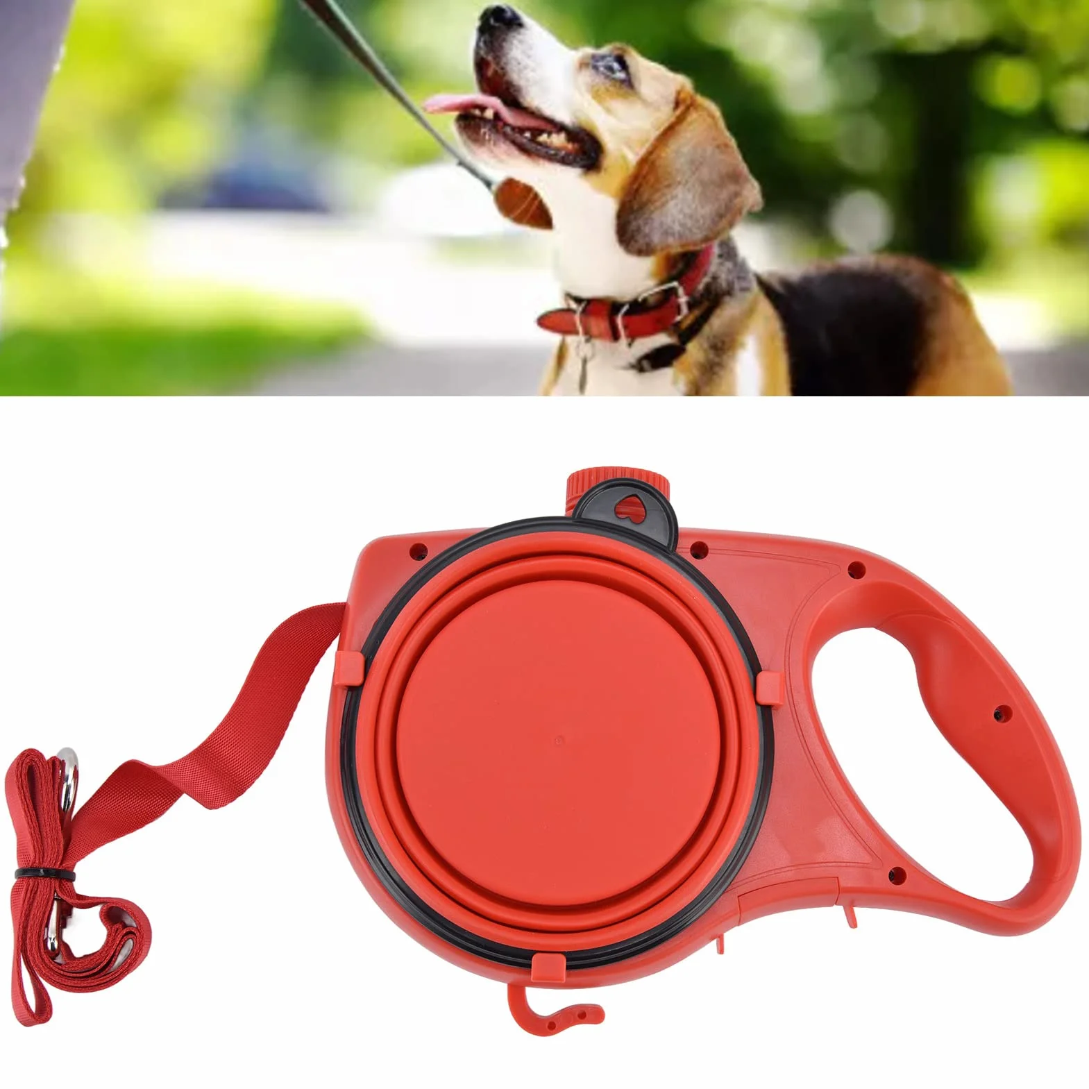 Laisse pour Petit Chien avec Bol d'eau Pliable, Multifonction Portable Rouge 9,1 x 6,7 x 2,0 Pouces