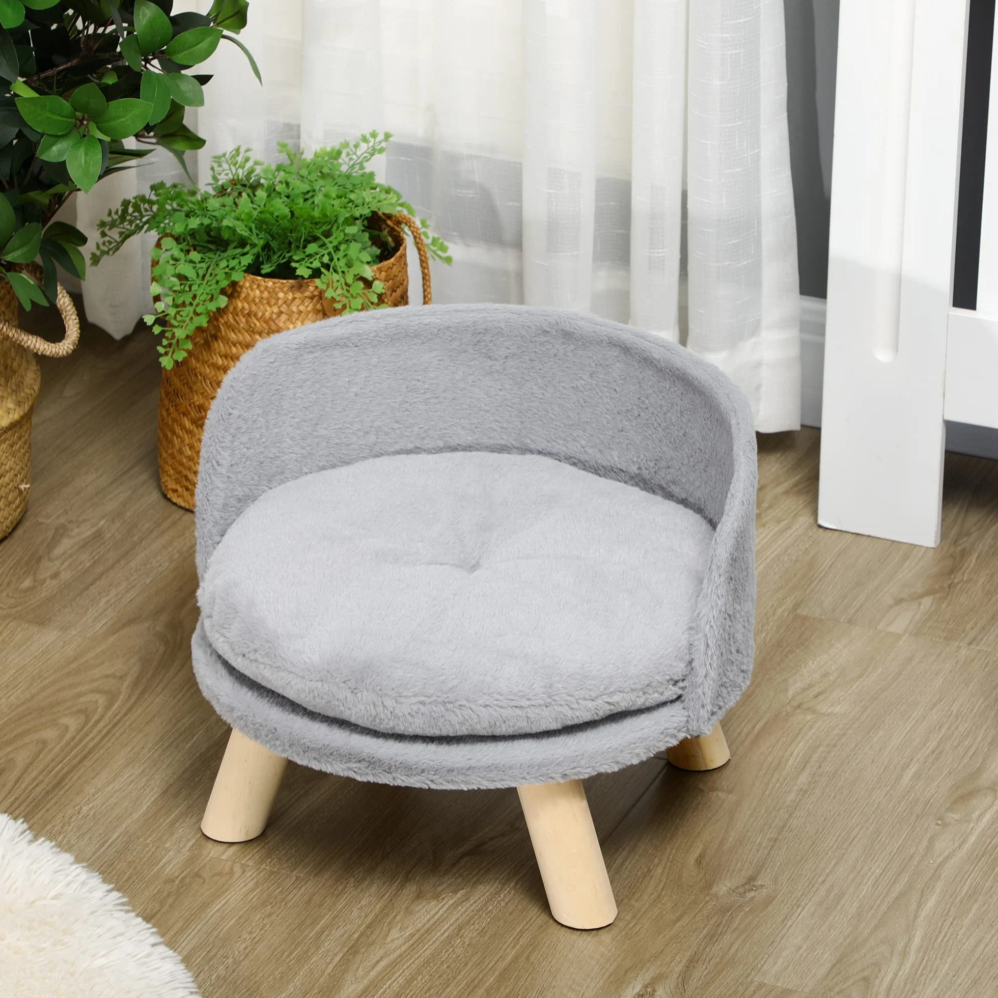 PawHut Canapé lit Panier pour Chien Design scandinave Coussin Moelleux Amovible Pieds en Bois 40,5 x 33H cm Gris