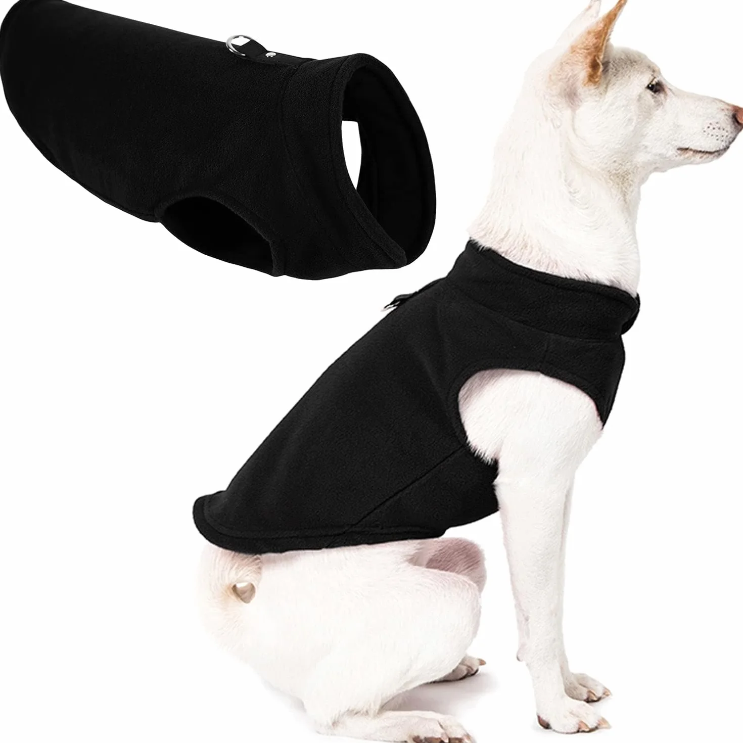 Pull Chien avec Anneaux en D Veste d'hiver Manteau pour Petite Taille Chihuahua Noir Gris S