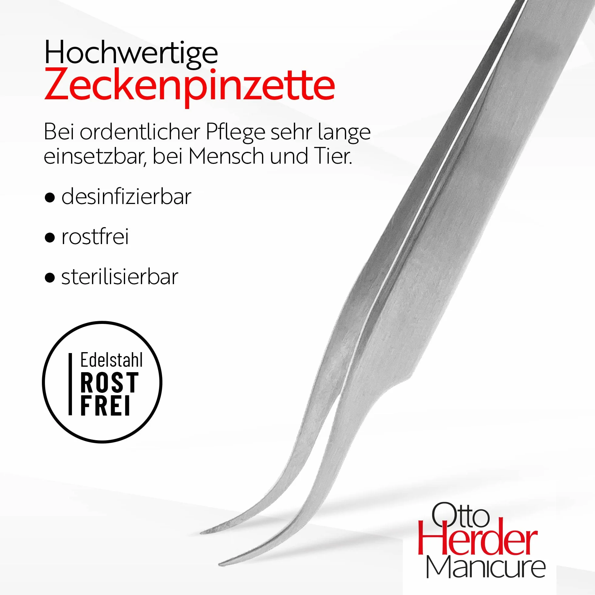 OTTO HERDER Pince à tiques acier inoxydable 11,5 cm pointe incurvée