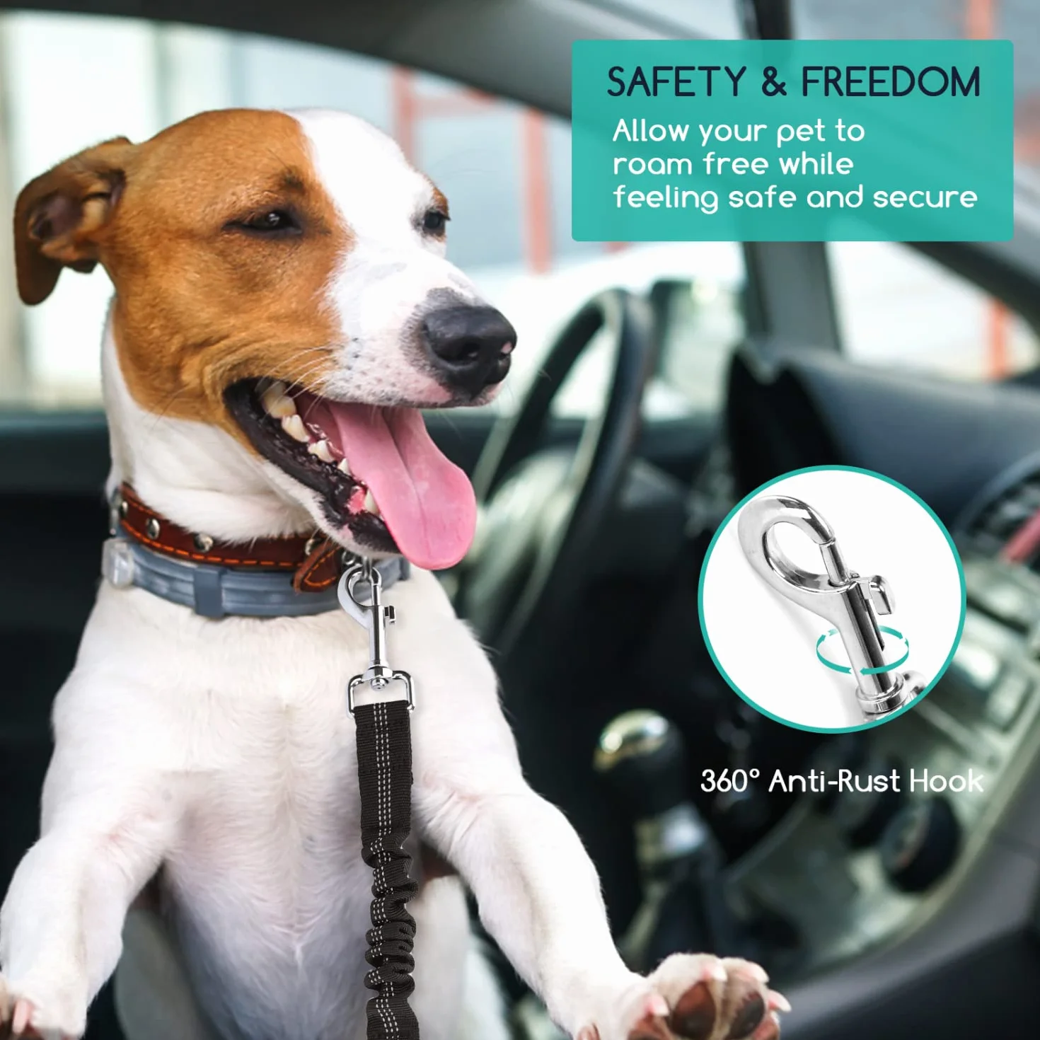 Nobleza Ceinture Voiture pour Chien, 2 Pcs Harnais avec Absorption des Chocs et Elastique Réglable, Ceinture de Sécurité en Nylon avec Bandes Réfléchissantes, 50-70cm