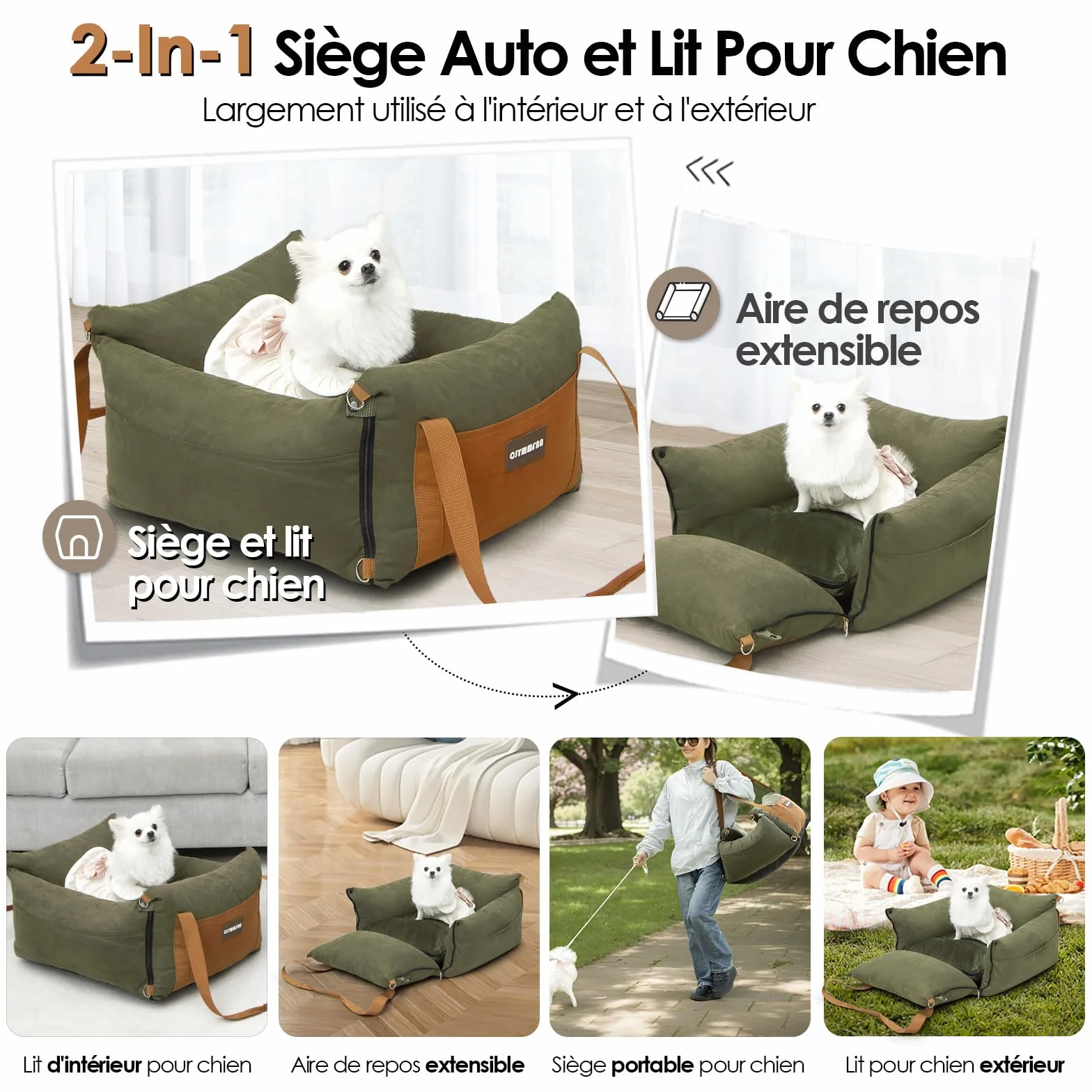 Siege Auto Chien Voiture Portable pour Petite et Moyenne Moins de 15kg avec Aire de Repos Extensible et Clip de Sécurité