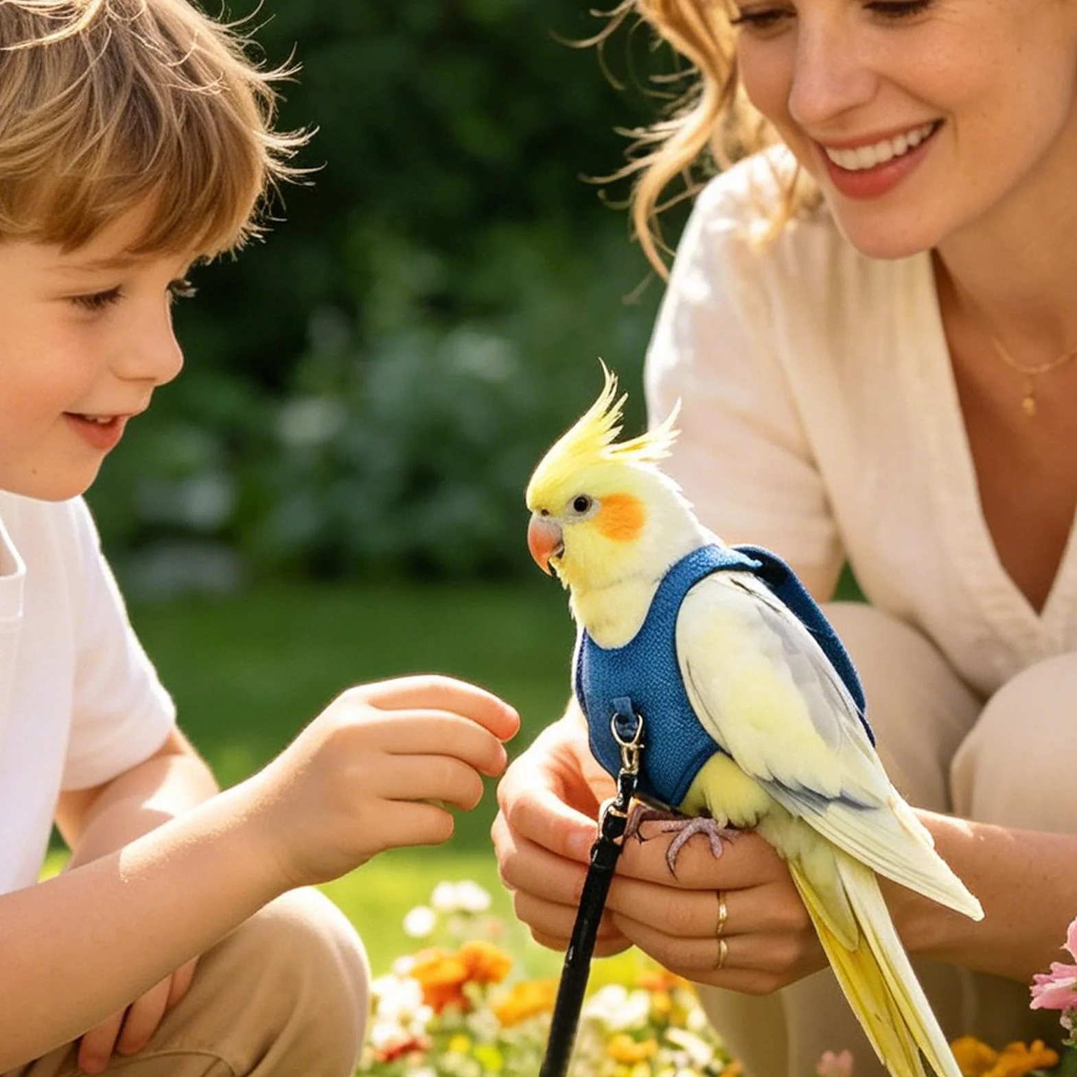 Harnais Perroquet Laisse d'Entraînement Calopsitte Conure pour Propriétaires Promenades