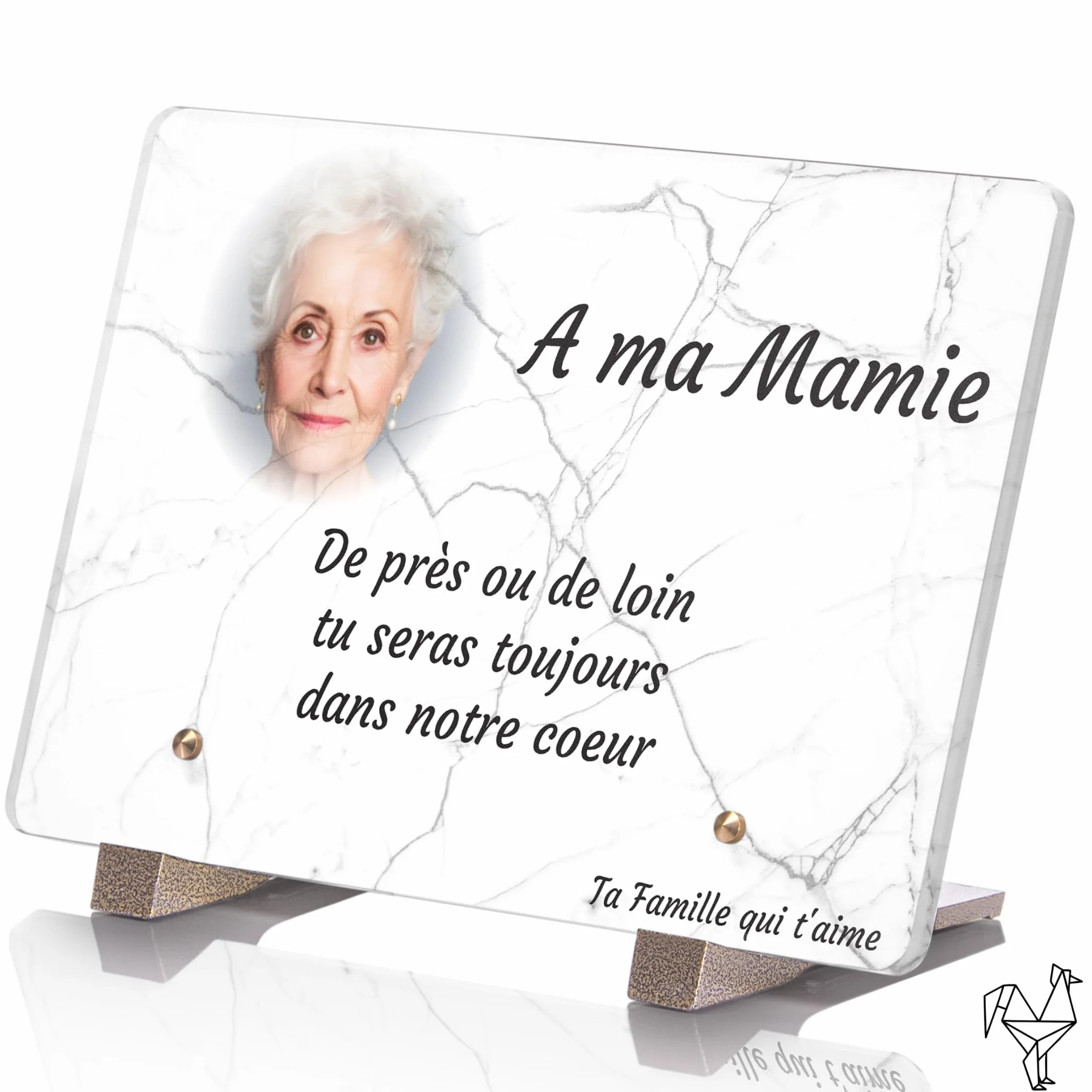Plaque Funéraire Personnalisable avec Photo Effet Marbre 22,5x15 cm Résistante aux Intempéries Traitée Anti UV