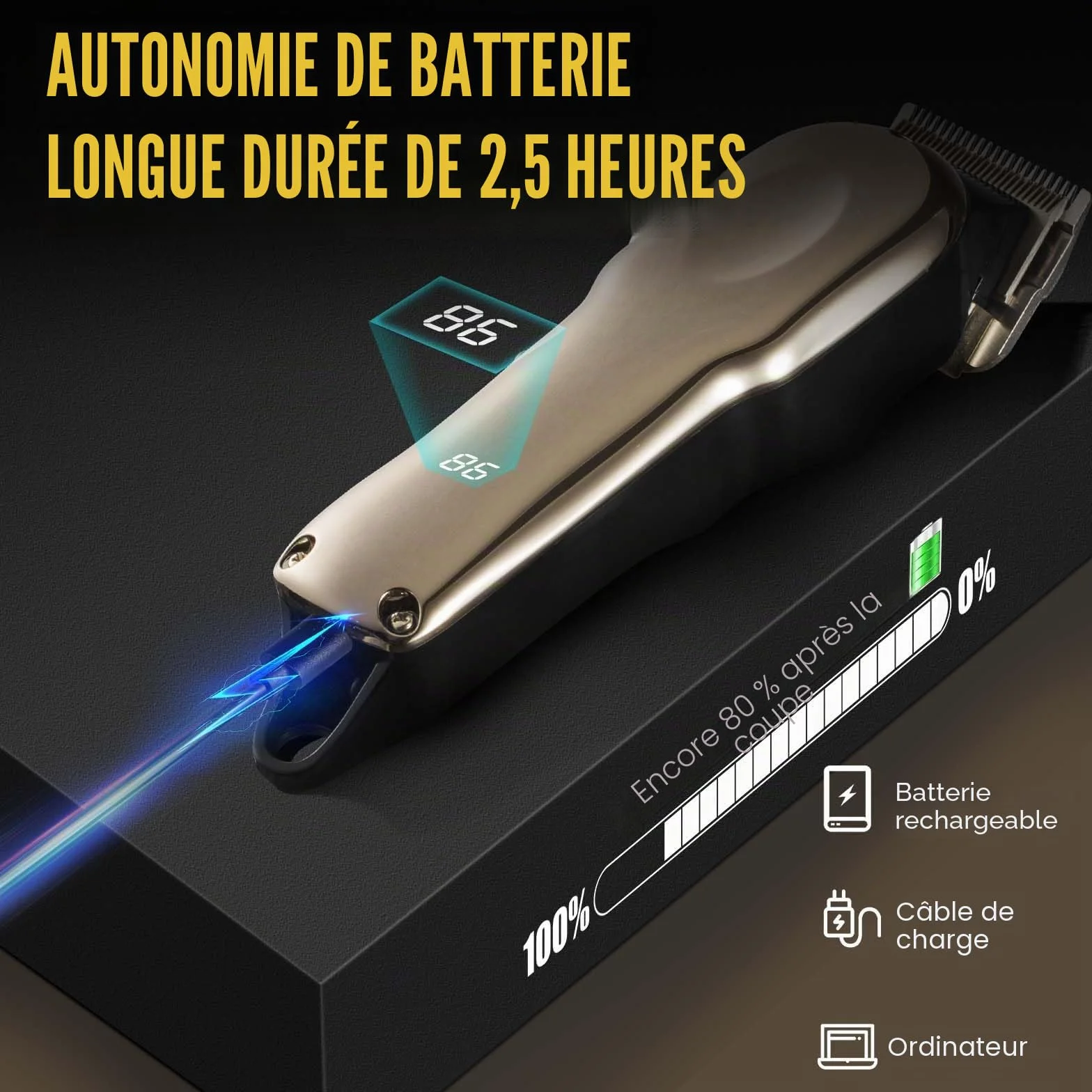 Tondeuse Sans Fil Professionnelle pour Chevaux - Électrique Rechargeable Toilettage Silencieuse - Tondeuse Animaux Poil Long - 4 Guides Inclus