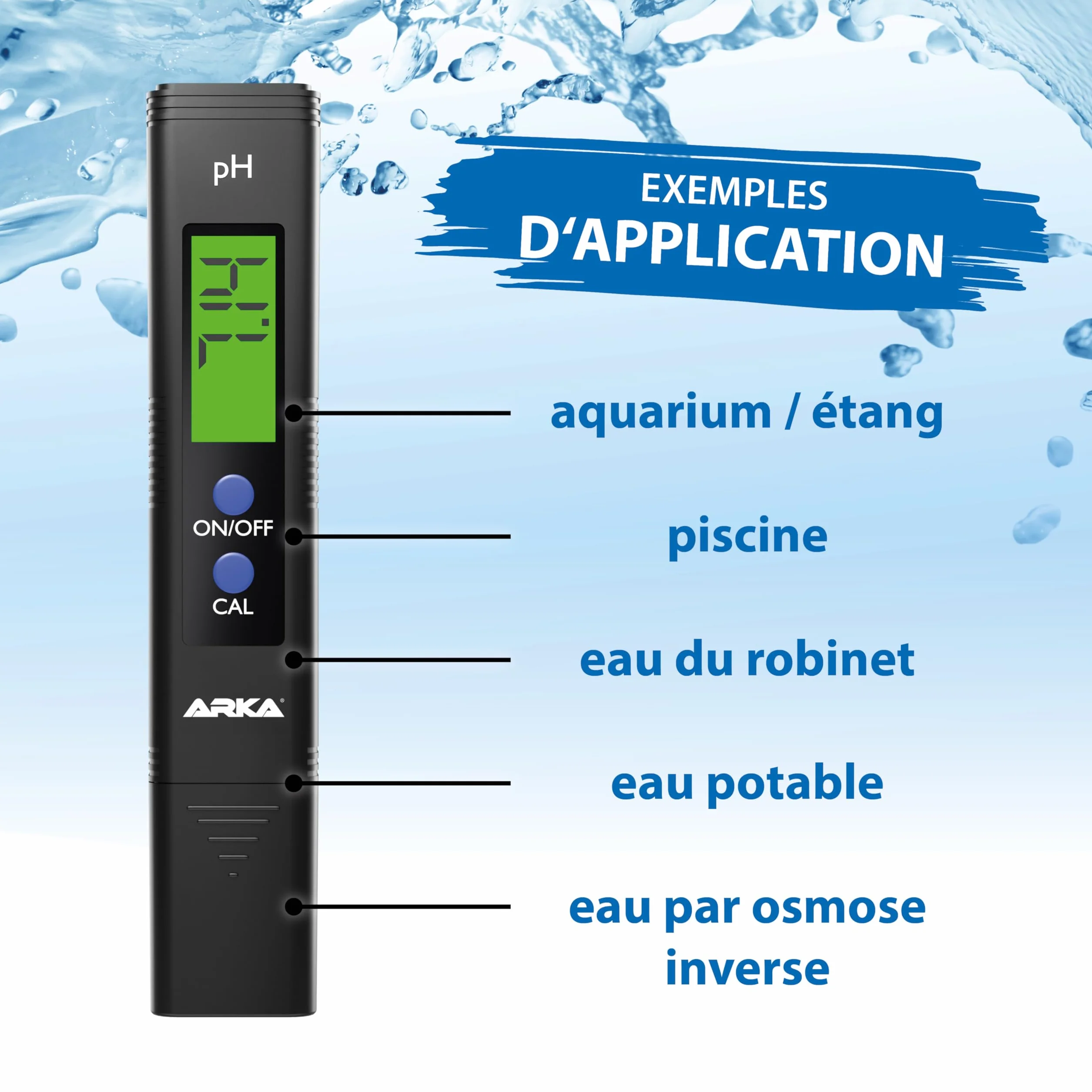 ARKA Testeur pH Digital myAQUA pH-Mètre précis 0.00–14.00 calibré en Usine avec Poudre d’étalonnage pour Aquarium Piscine