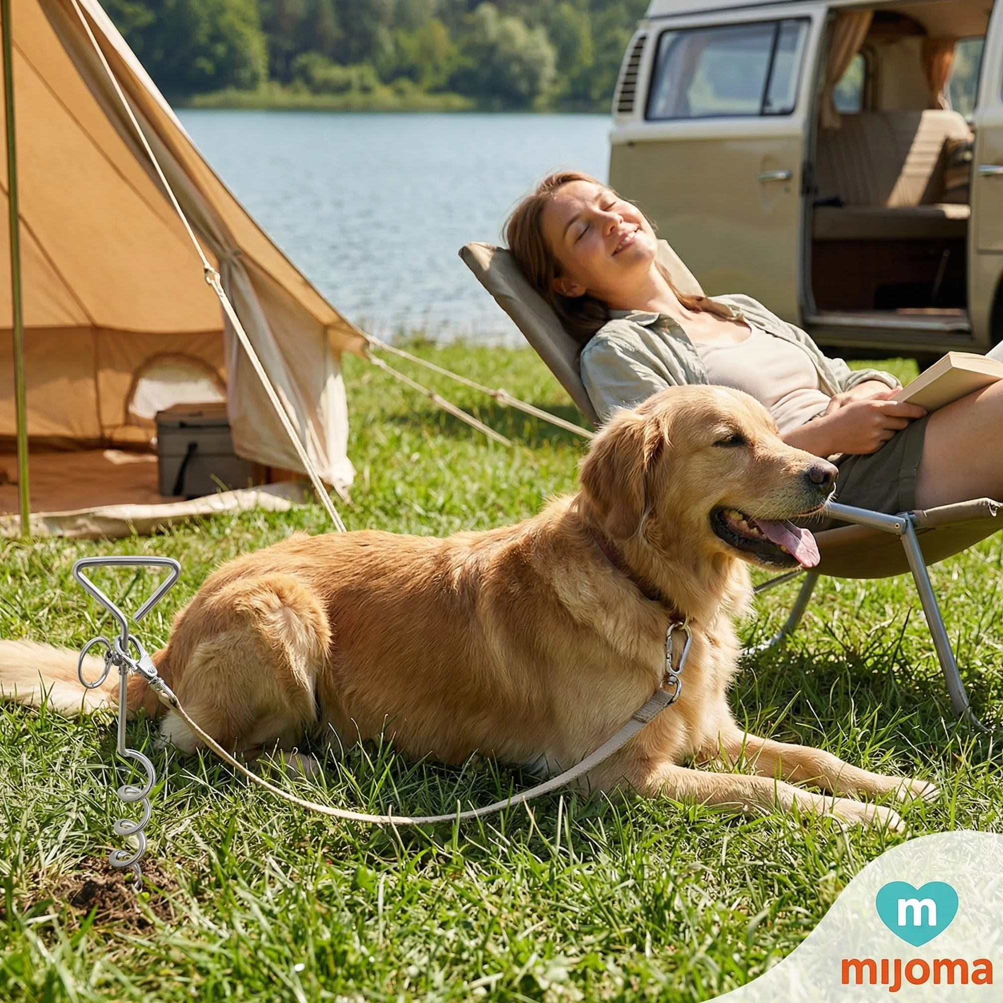 MIJOMA Spirale d'insertion pour chien - Ancrage rotatif avec mousqueton - Acier inoxydable - Ancrage au sol - Jardin Camping