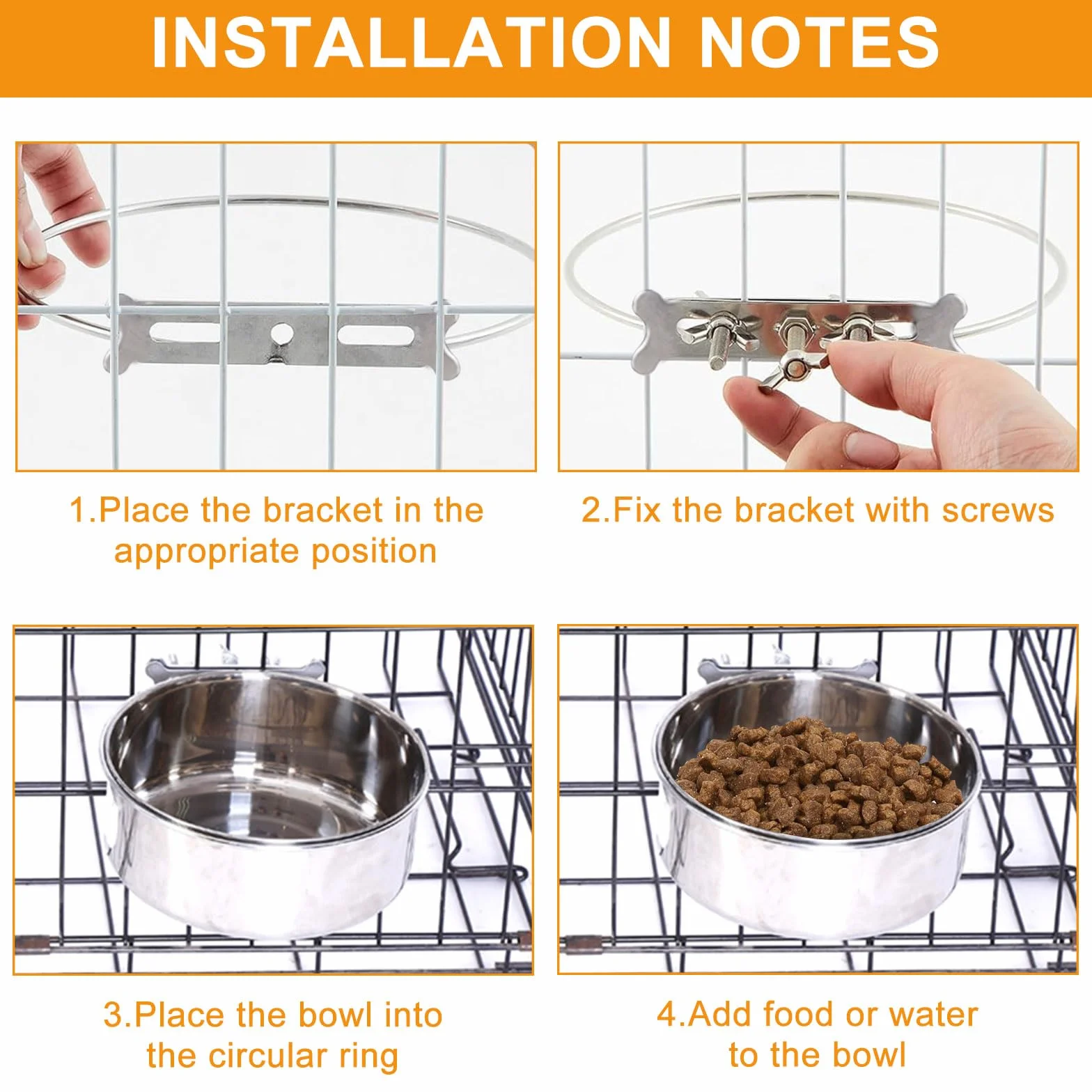 Gamelle à Suspendre pour Chien Chat Bol Acier Inoxydable Anti-Renversement Stable Durable