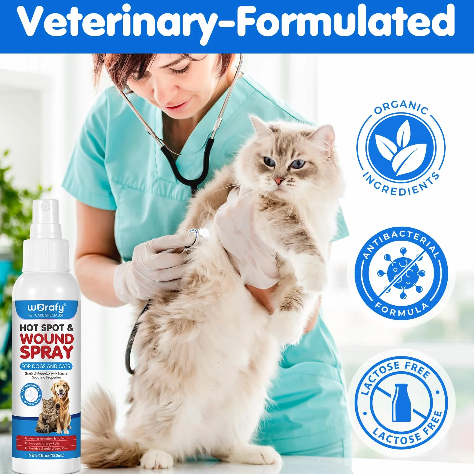 Spray Soin Plaies Chiens Chats 120 ml Anti Demangeaison Anti Allergie Infections Cutanées