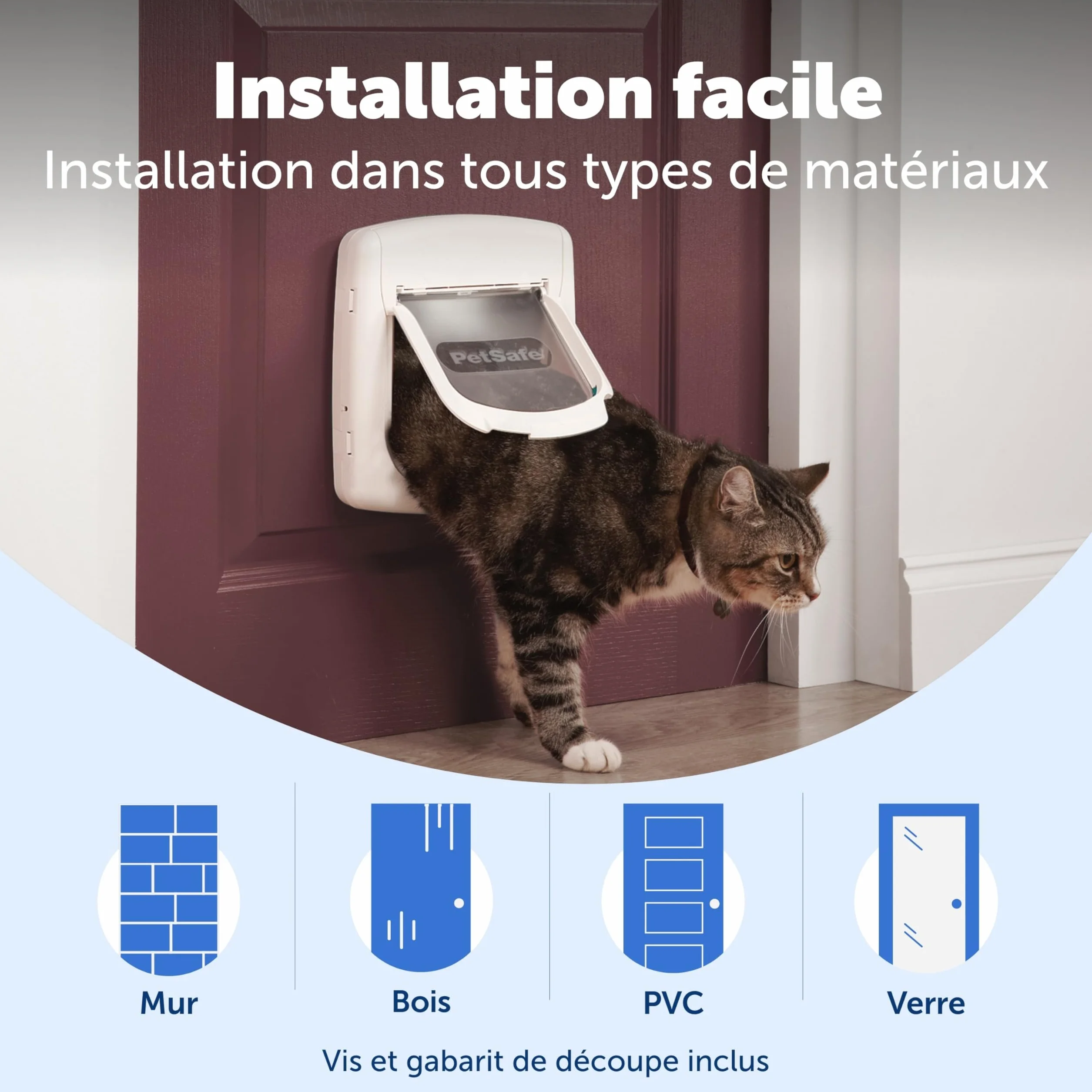 Petsafe Chatière Magnétique Deluxe Staywell pour Chat avec Verrouillage 4 Positions Collier Clé Magnétique Blanc