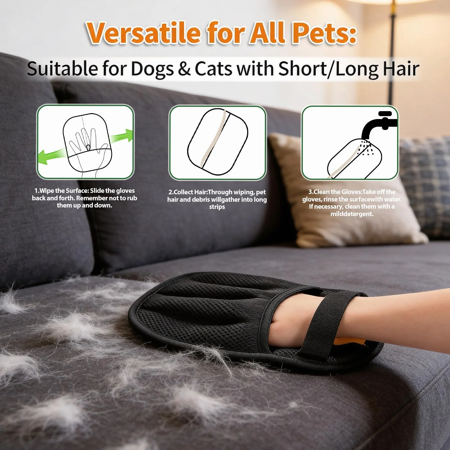 Lot de 2 gants d'épilation pour chiens et chats - Gant de toilettage double face avec adsorption électrostatique - Lavable