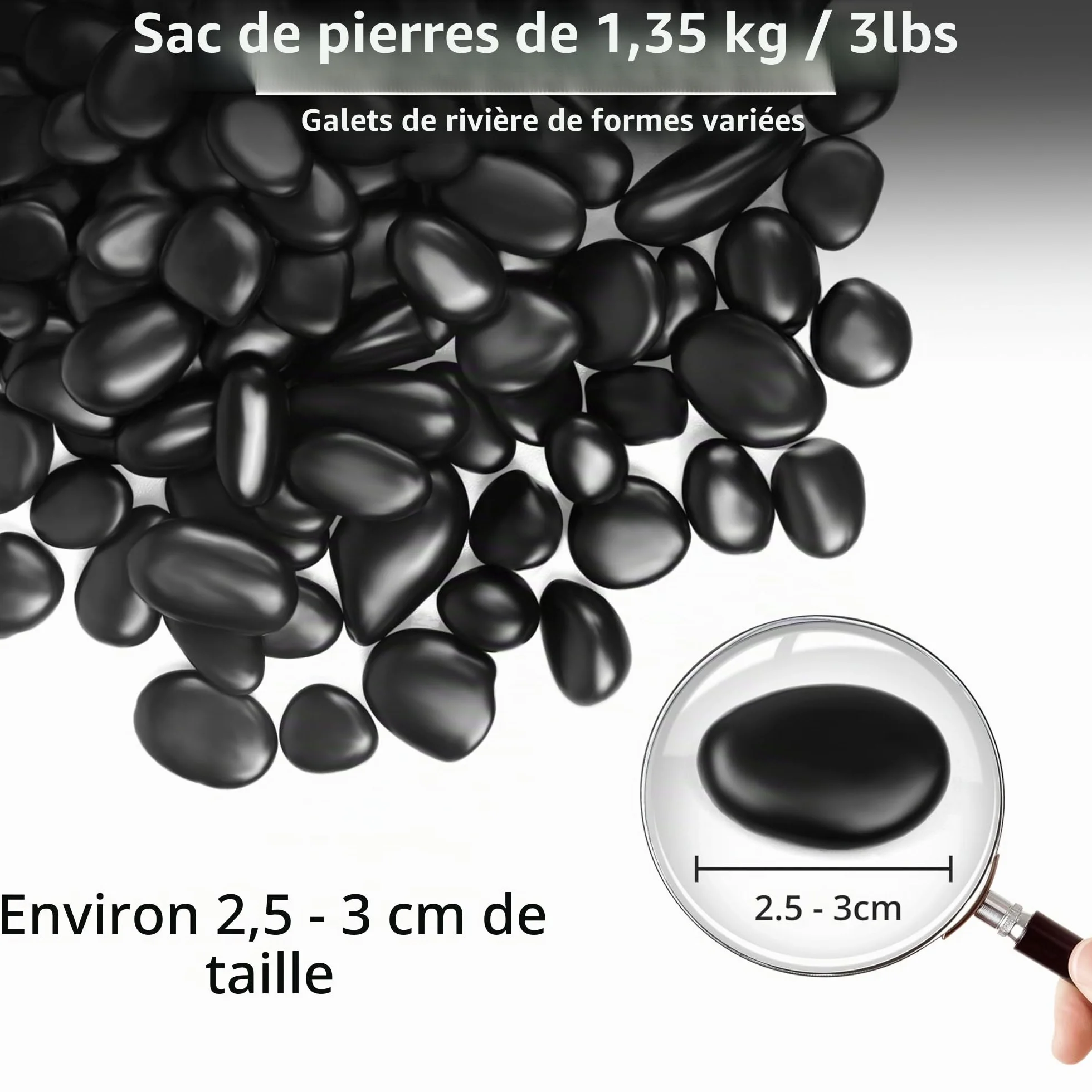 Winter Shore 1,35 kg Galets Noirs Décoratifs - 2,5-3 cm Billes Chinoises Plates - Gravier Aquarium, Aménagement Paysager, Terrarium, Succulentes, Vase - Cailloux de Rivière Tamisés & Polis