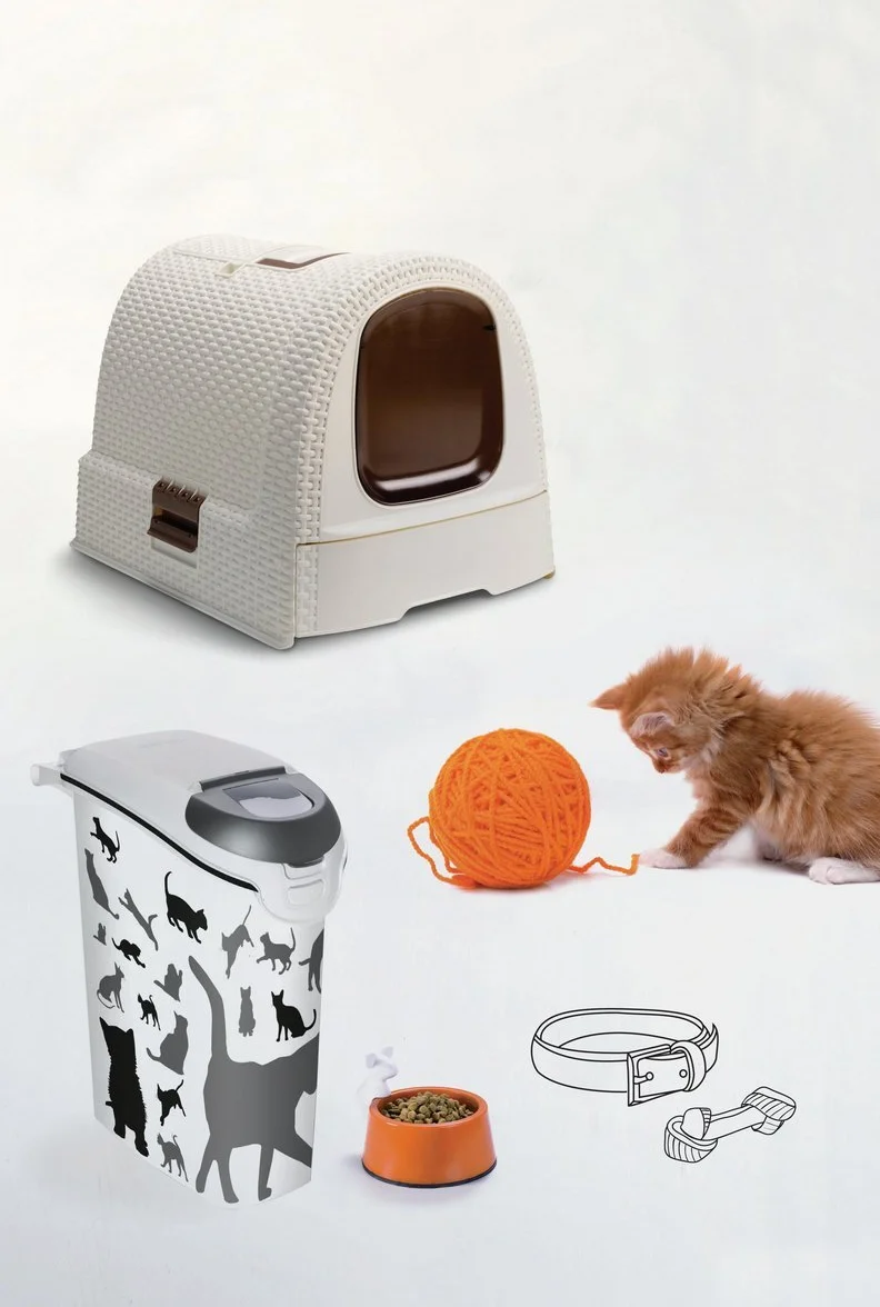 CURVER Maison de Toilette pour Chat - Bac à Litière Fermé - Compartiment Inférieur Amovible pour Un Nettoyage Facile - Pelle à Litière et Tapis de Sol Inclus - Dimensions : 51 x 39 x 40 cm - Ivoire
