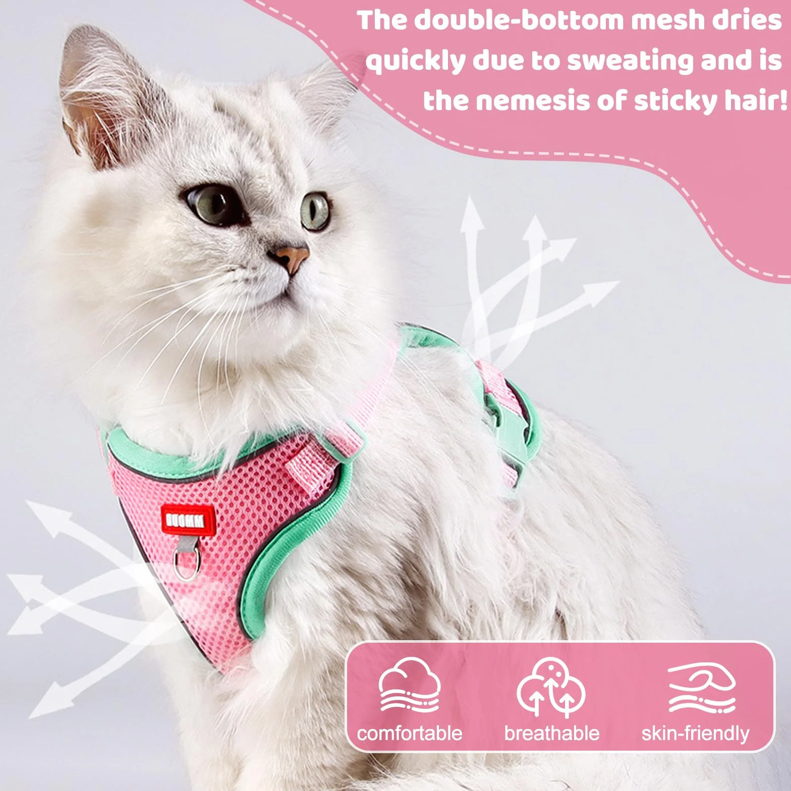 Harnais Chat avec Laisse Rétractable 3m, Réglable pour Chaton, Rose