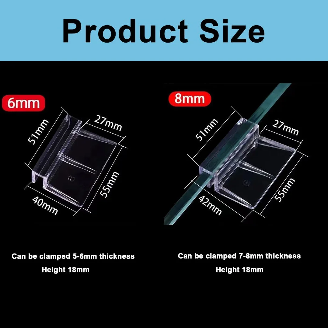 Couvercles pour aquarium Lot de 8 clips support en acrylique universel 6 mm 8 mm