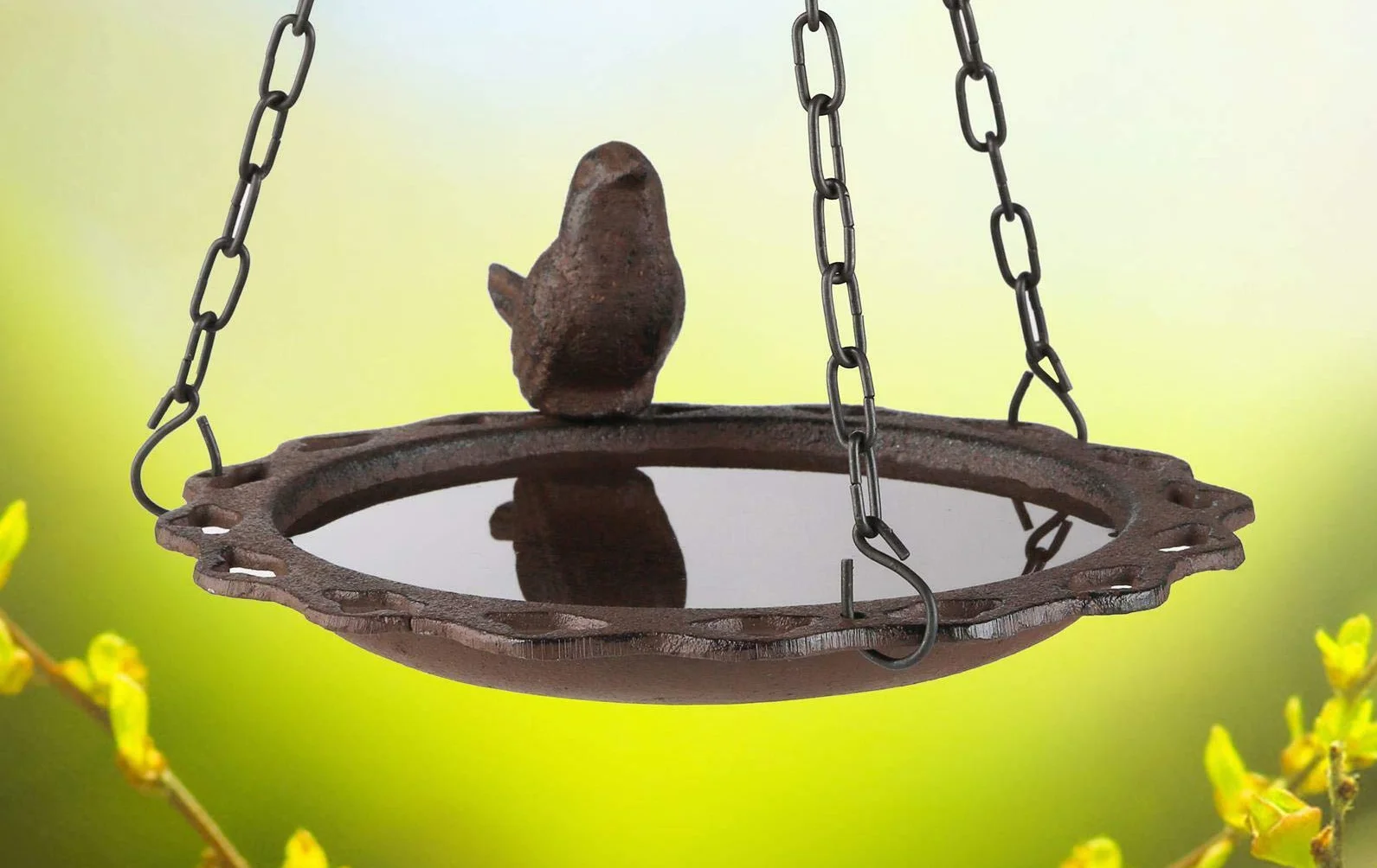 Abreuvoir à oiseaux en fonte pour jardin, suspendu 1 pièce