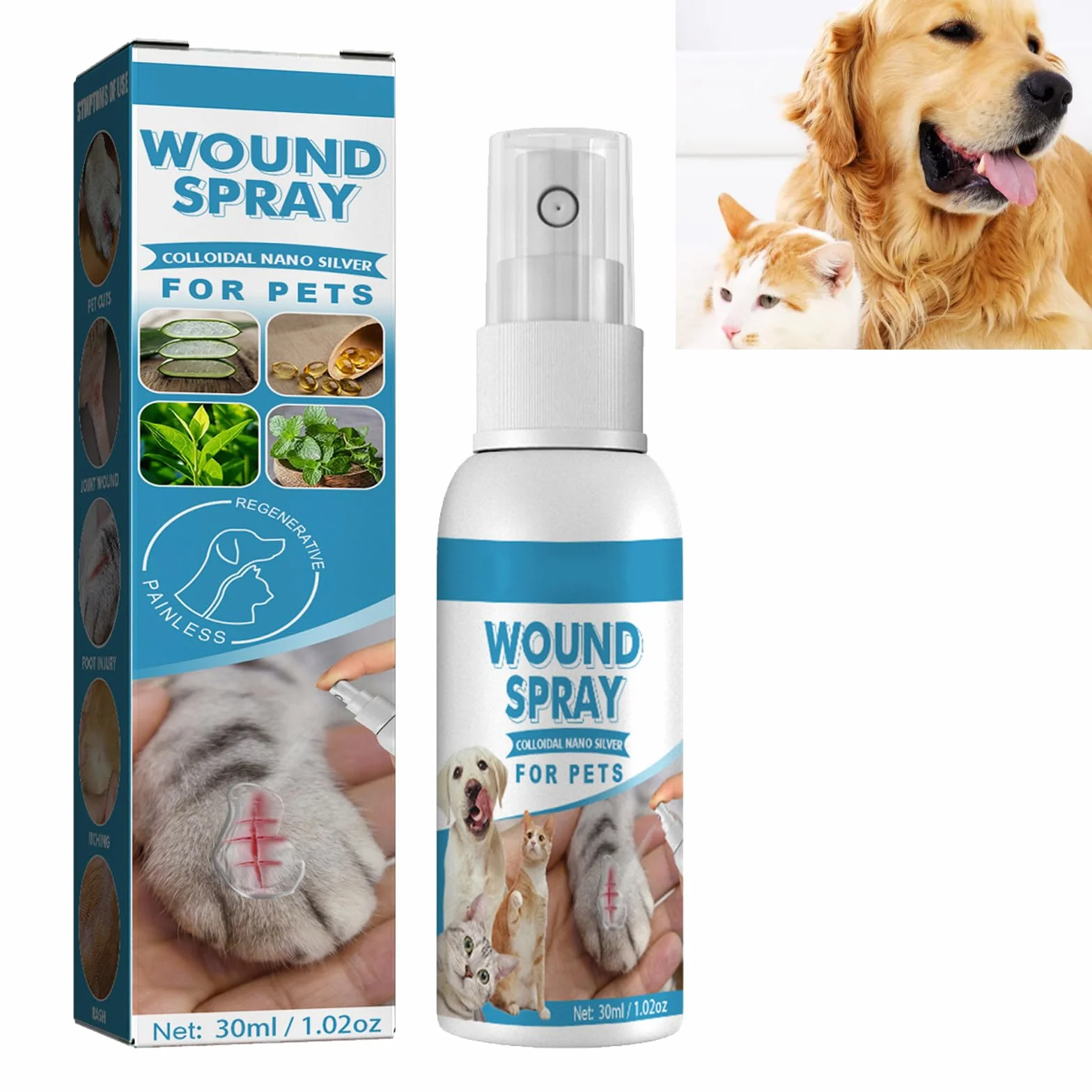 Spray de Guérison pour Animaux Pansement Liquide Cicatrisation Plaies Chien