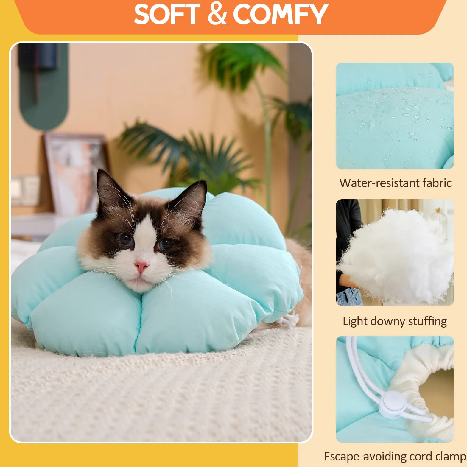 Avont Collerette Récupération Protection Lavable pour Chat et Chien, Collier Élisabéthain Post-Opératoire Bleu (S)