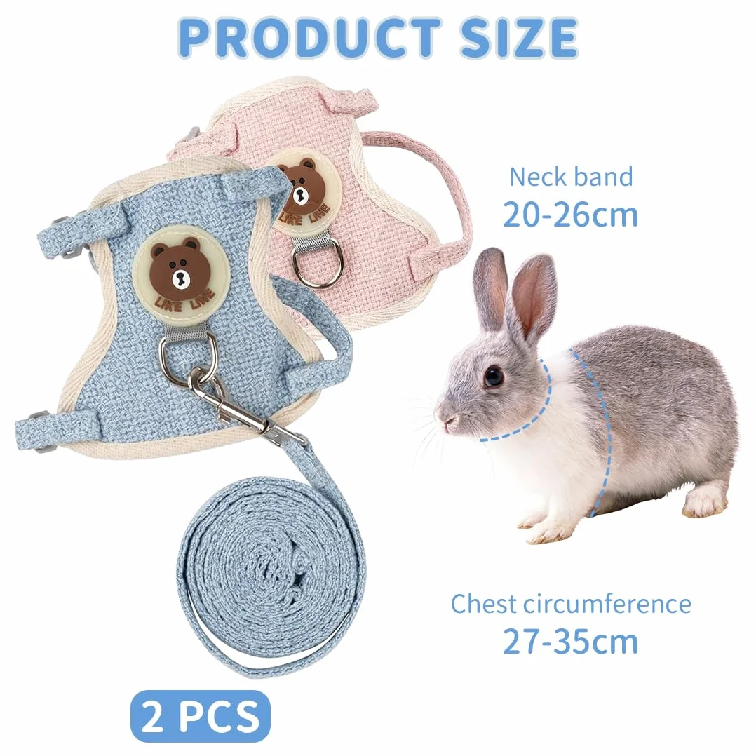 Harnais réglable pour Lapin avec Laisse - Set de 2 - Bleu et Rose - Accessoires Souples pour Chats et Petits Chiens