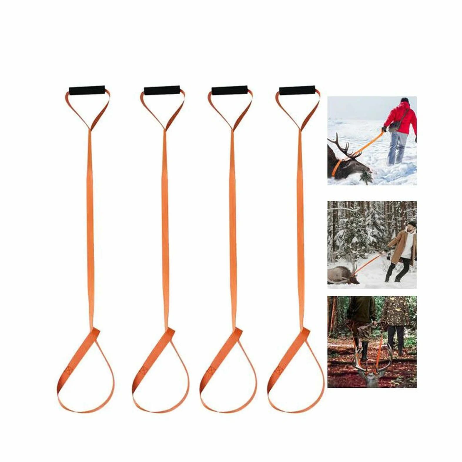 Sangle de Traînée de Cerf Orange 4 Pcs avec Poignée, Corde de Traction pour Cerf, Accessoires de Chasse