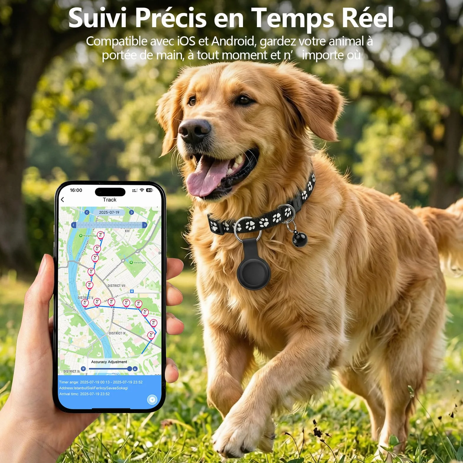Traceur GPS Chat, Collier GPS Chat Chien sans Abonnement/Carte SIM, Compatible iOS et Android, Intelligent de La Localisation en Temps, Étanchéité IPX6, Collier GPS pour Chien,Chats,Voitures - Noir