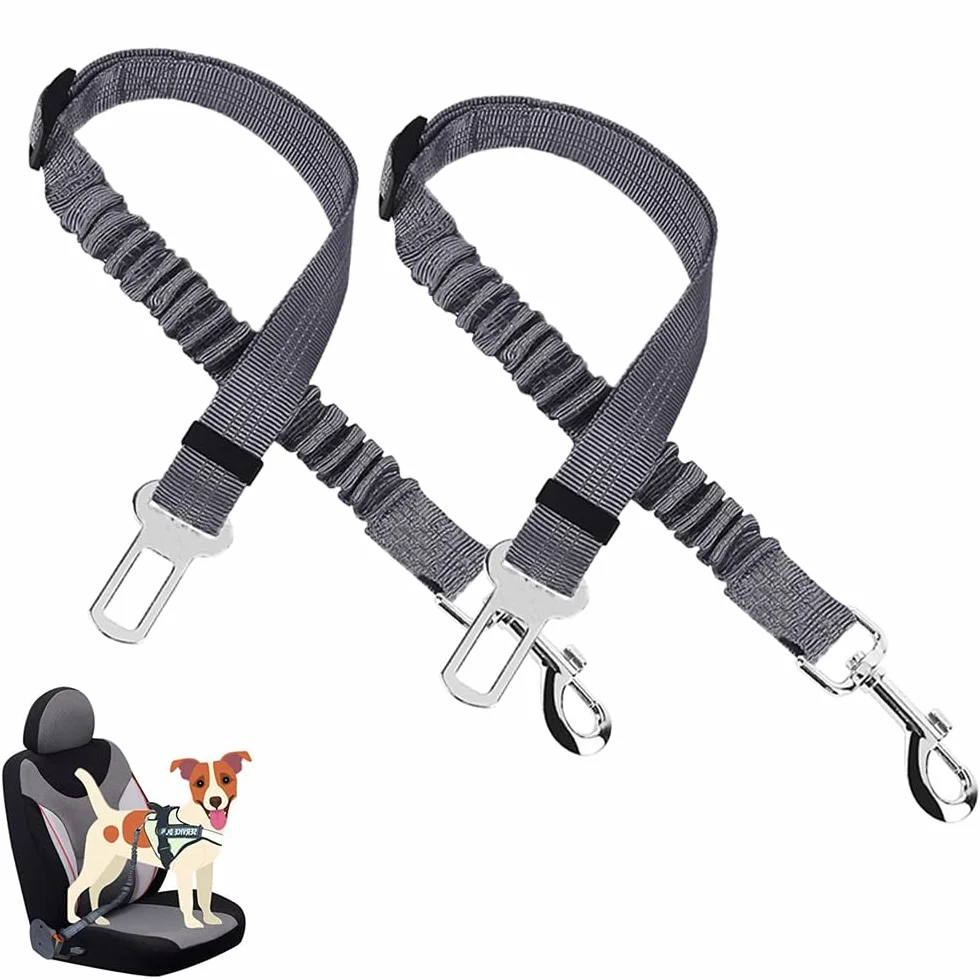Lot de 2 Voiture Ceinture Chien Voiture, Harnais Voiture pour Chiens en Nylon Elastique, Laisse Chien Voiture Réglable avec Absorption, pour Tout Type de Voiture, pour Tous Les Chiens