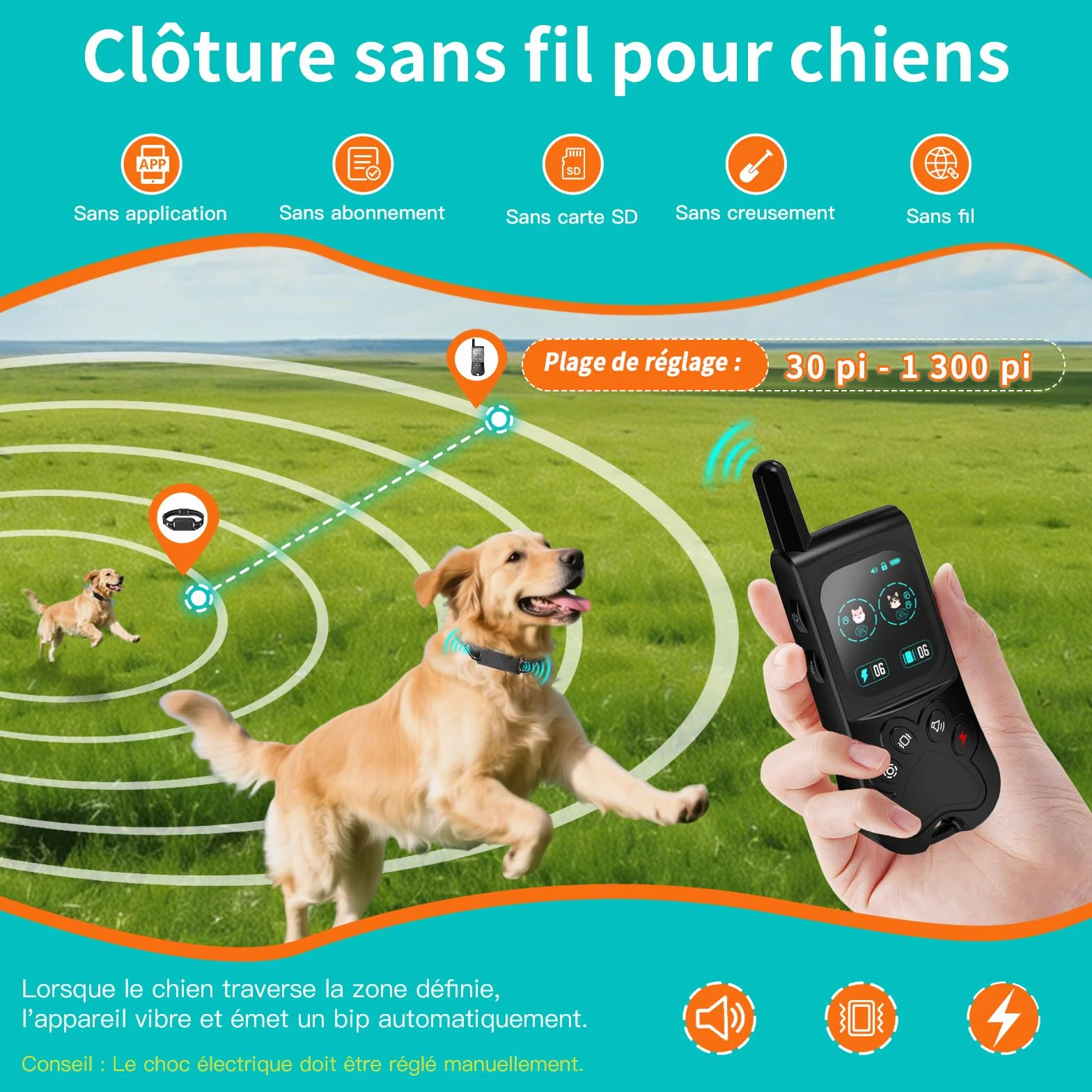 Collier de Dressage pour Chien IPX7 Résistant à L'Eau, 4 Modes avec Verrouillage de Sécurité, Noir