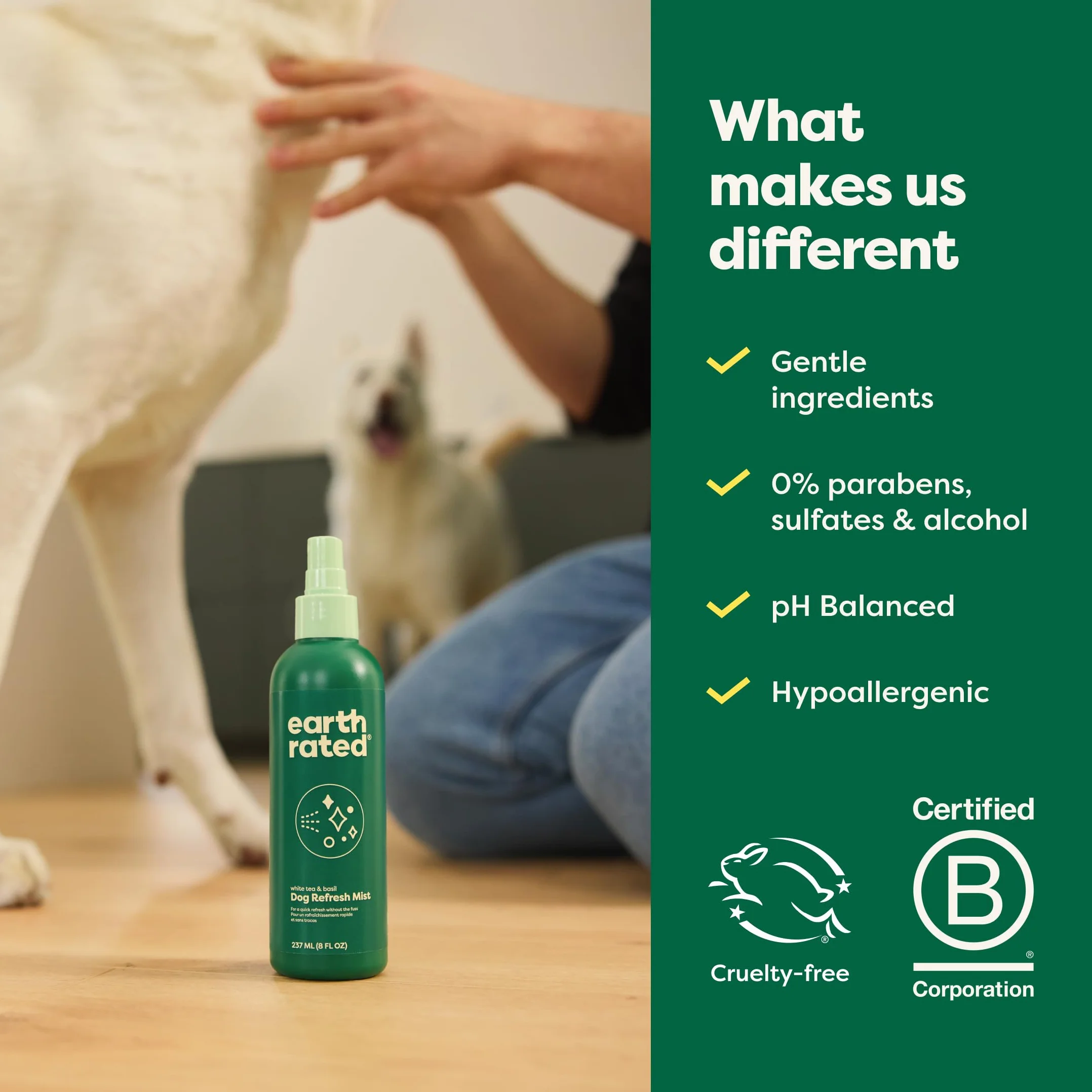 Earth Rated Spray désodorisant pour chien 236,8 g éliminant les odeurs tous types de pelage parfum thé blanc basilic